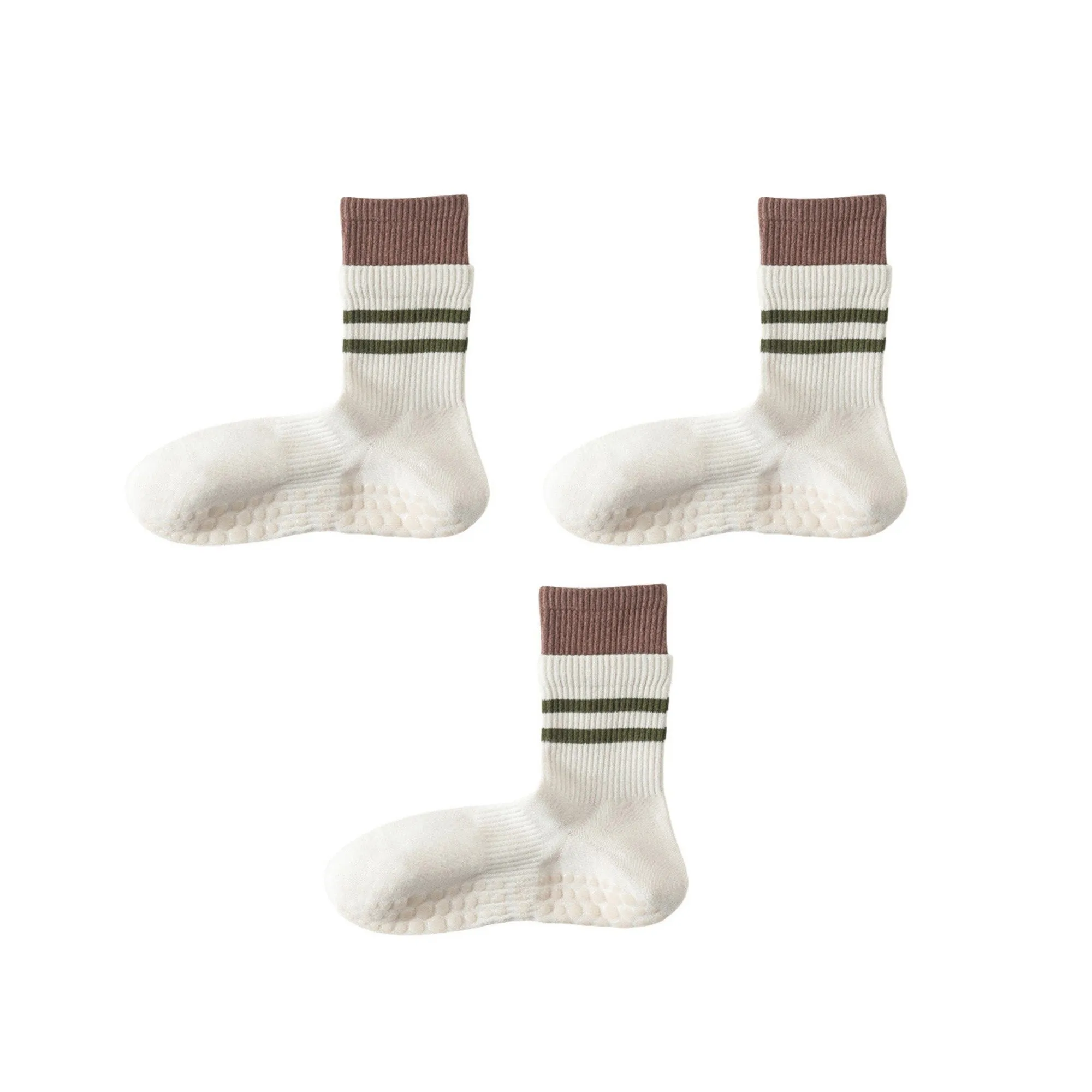 Anna-Kaci 3-Pair Mid-Calf Grip Bottom Socks with Striped Cuff and Soft Ribbed Knit for Everyday Comfort and Stability sold by Anna-Kaci