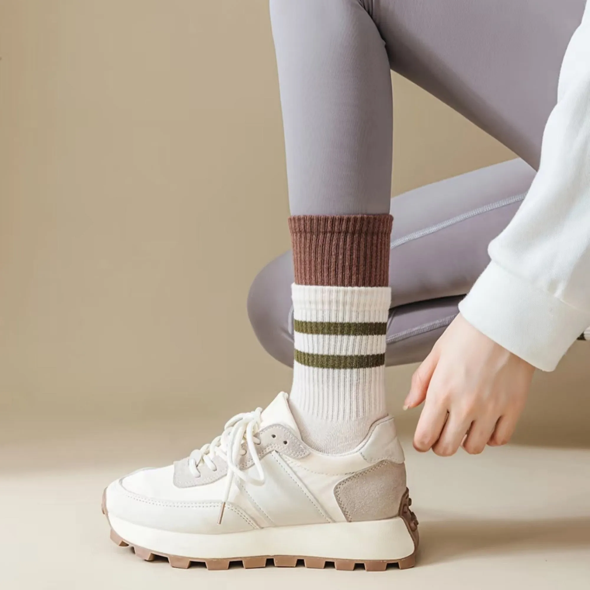 Anna-Kaci 3-Pair Mid-Calf Grip Bottom Socks with Striped Cuff and Soft Ribbed Knit for Everyday Comfort and Stability sold by Anna-Kaci product image thumbnail 5