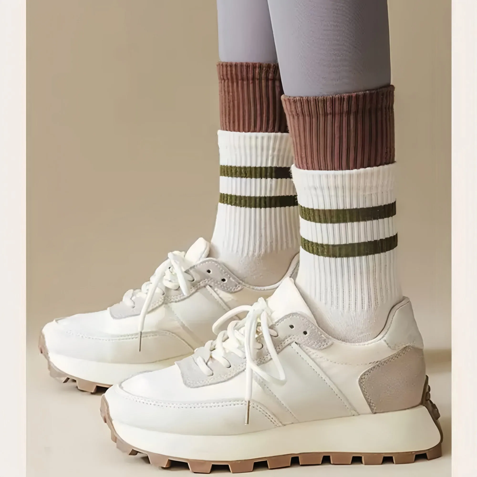 Anna-Kaci 3-Pair Mid-Calf Grip Bottom Socks with Striped Cuff and Soft Ribbed Knit for Everyday Comfort and Stability sold by Anna-Kaci product image thumbnail 3