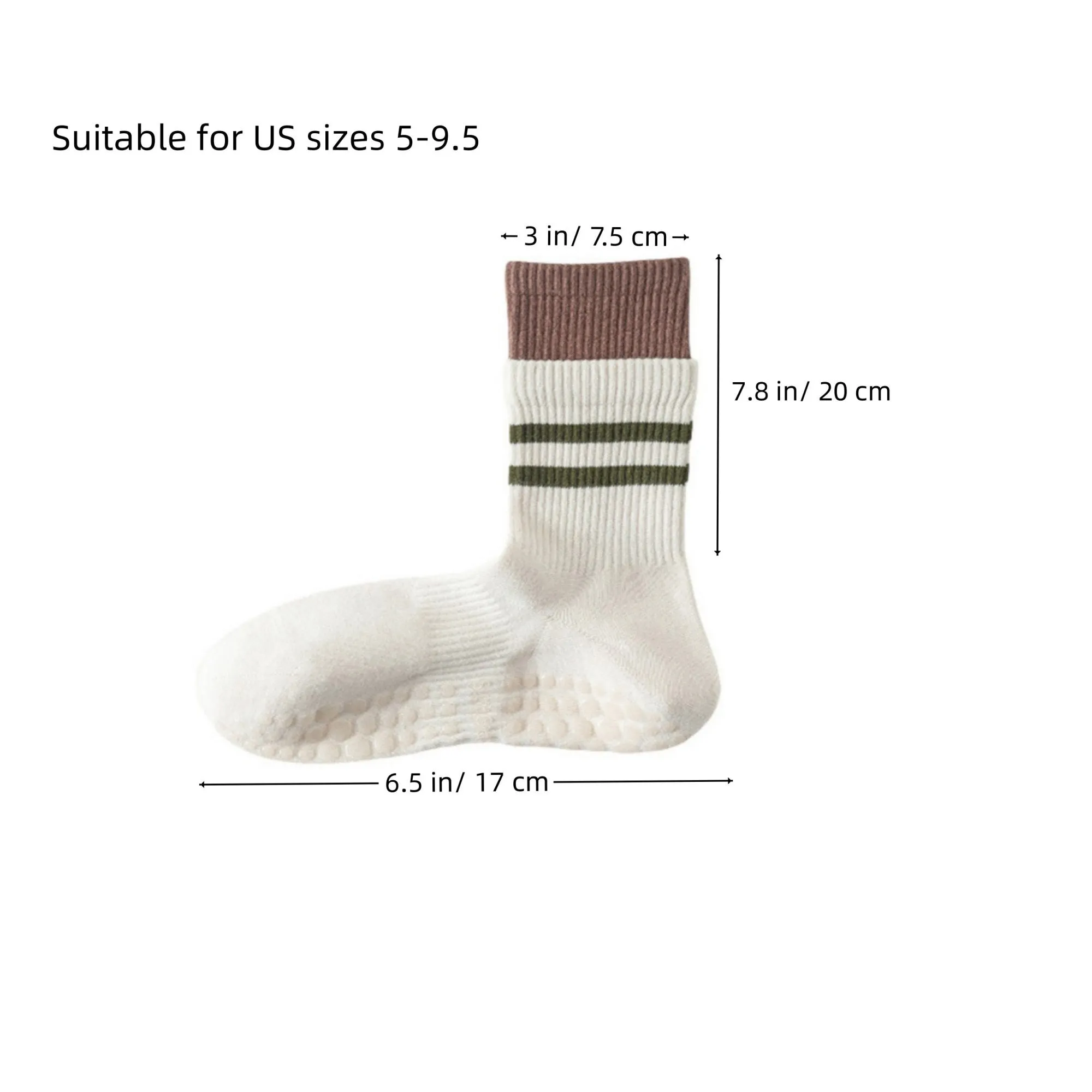 Anna-Kaci 3-Pair Mid-Calf Grip Bottom Socks with Striped Cuff and Soft Ribbed Knit for Everyday Comfort and Stability sold by Anna-Kaci product image thumbnail 4