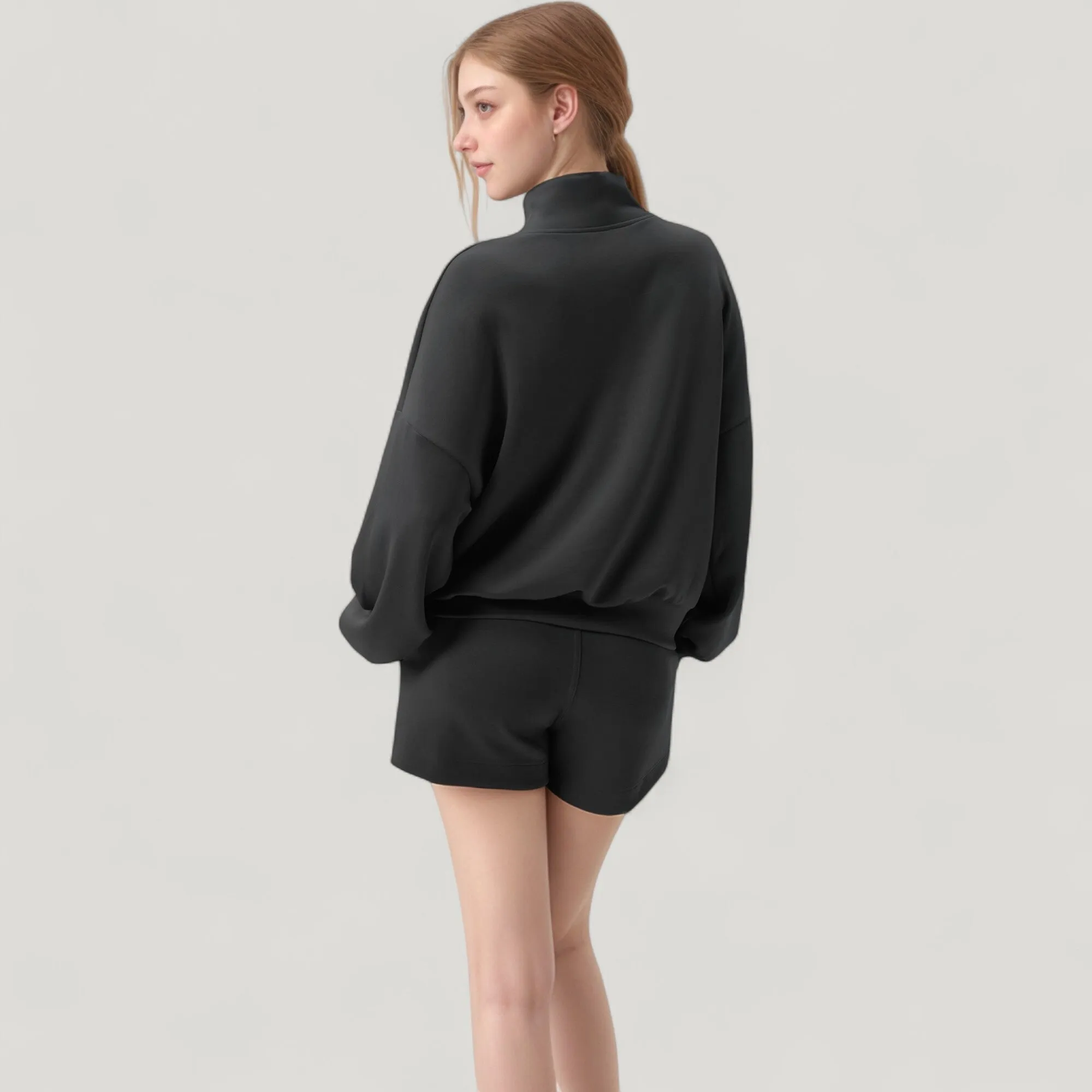 Women's Long Sleeve Woven Half Zip Pullover Top with Stand Collar and Elastic Cuffs sold by Anna-Kaci product image thumbnail 4