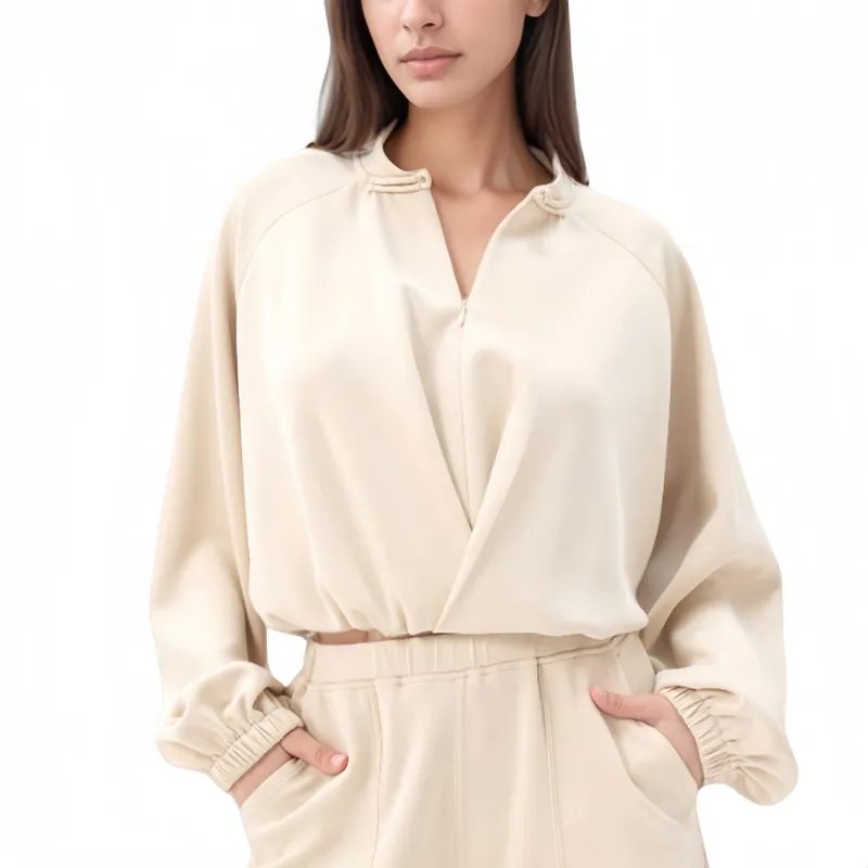 Anna-Kaci Active Women's Long Sleeve Woven Lounge Top with Half Zip Front, Elastic Hem, and Relaxed Draped Fit sold by Anna-Kaci