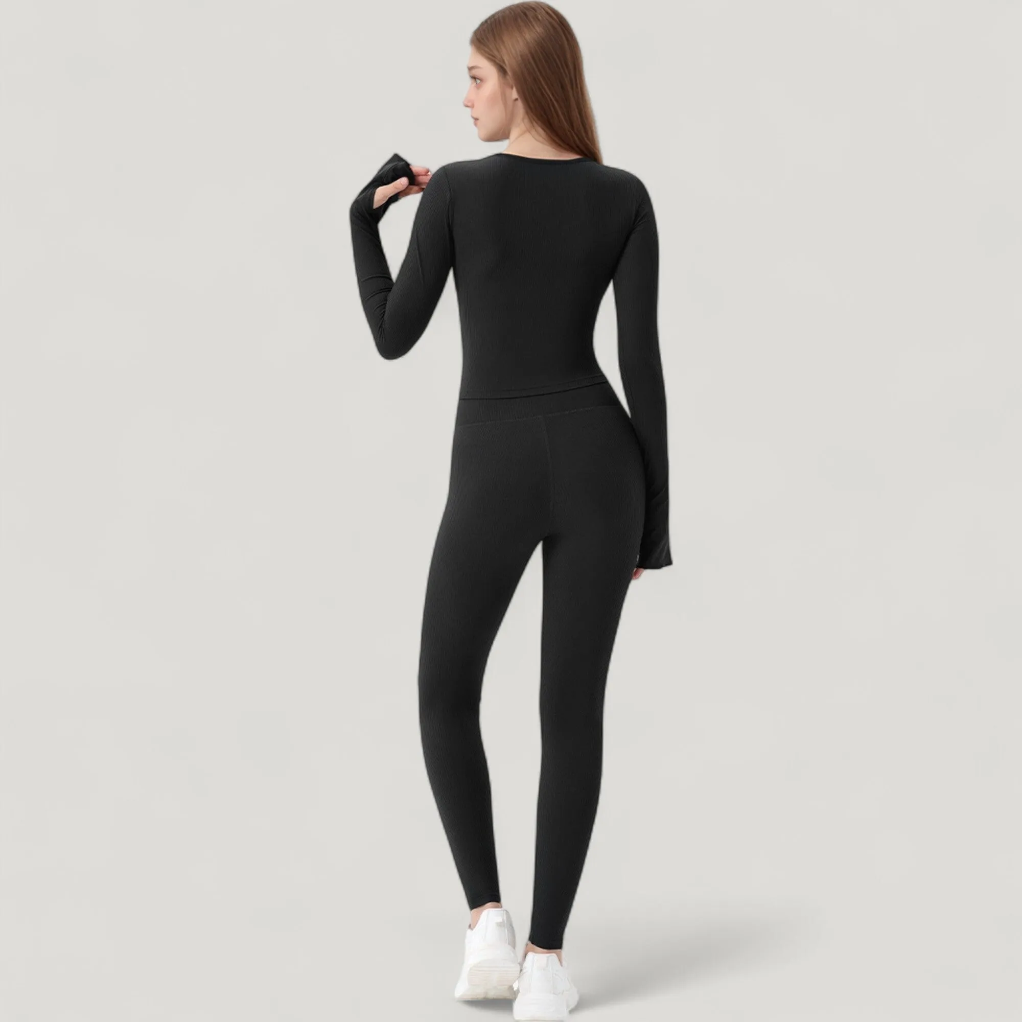 Anna-Kaci Active Women's Long Sleeve Ribbed Knit Fitted Top with Asymmetrical Neckline and Thumbhole Cuffs sold by Anna-Kaci product image thumbnail 4