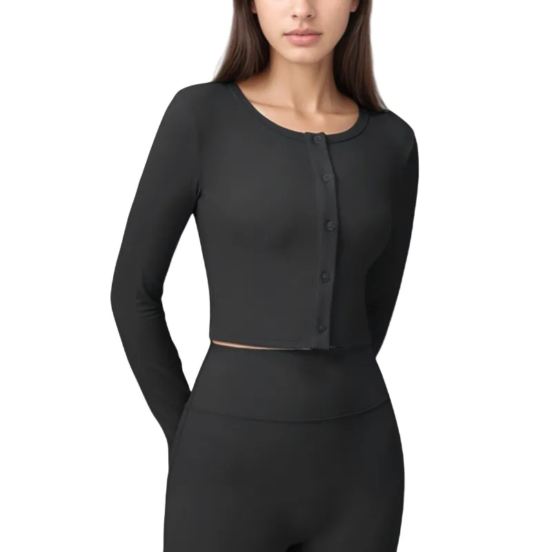 Anna-Kaci Active Women's Long Sleeve Cropped Button Front Top with Fitted Stretch Design sold by Anna-Kaci