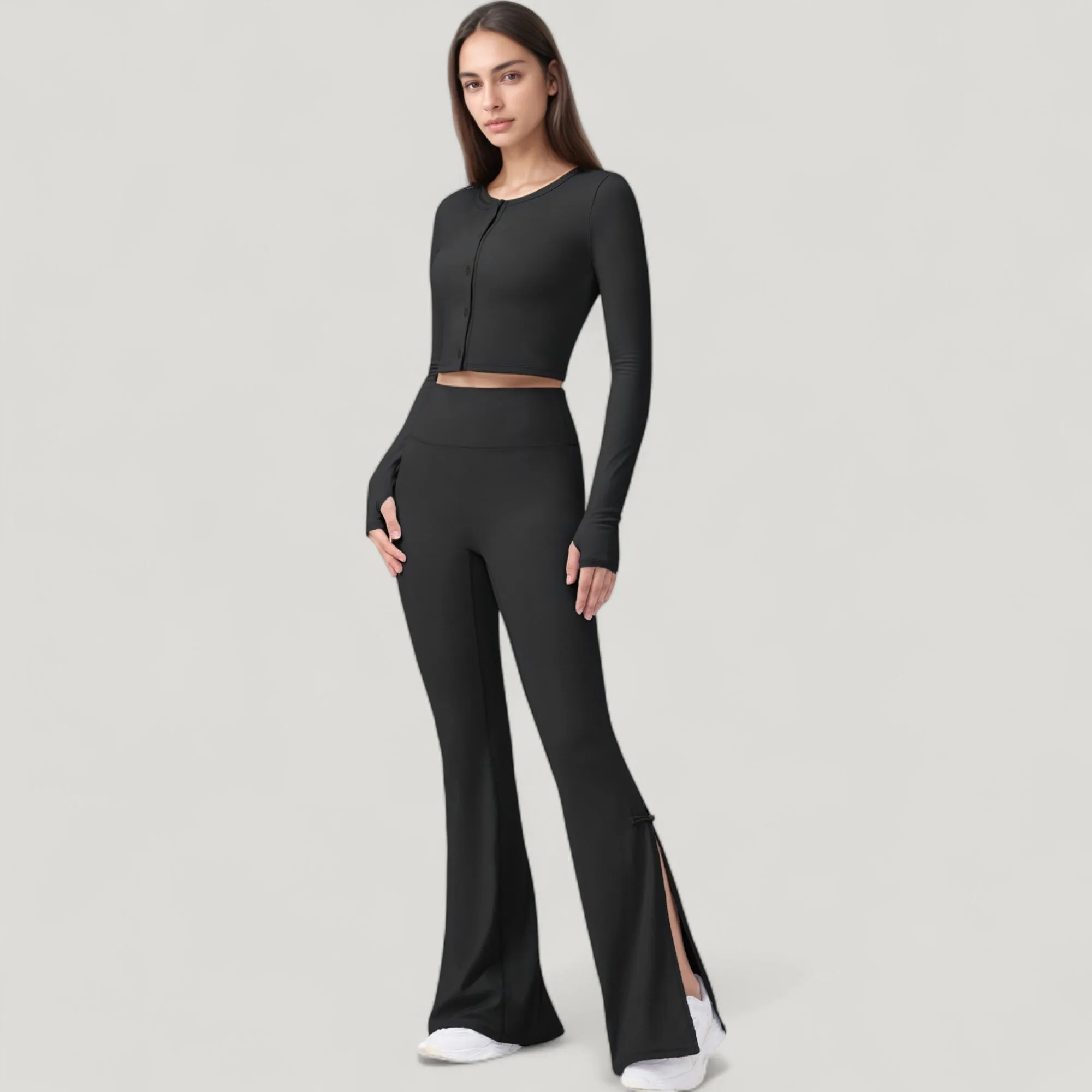 Anna-Kaci Active Women's Long Sleeve Cropped Button Front Top with Fitted Stretch Design sold by Anna-Kaci product image thumbnail 2