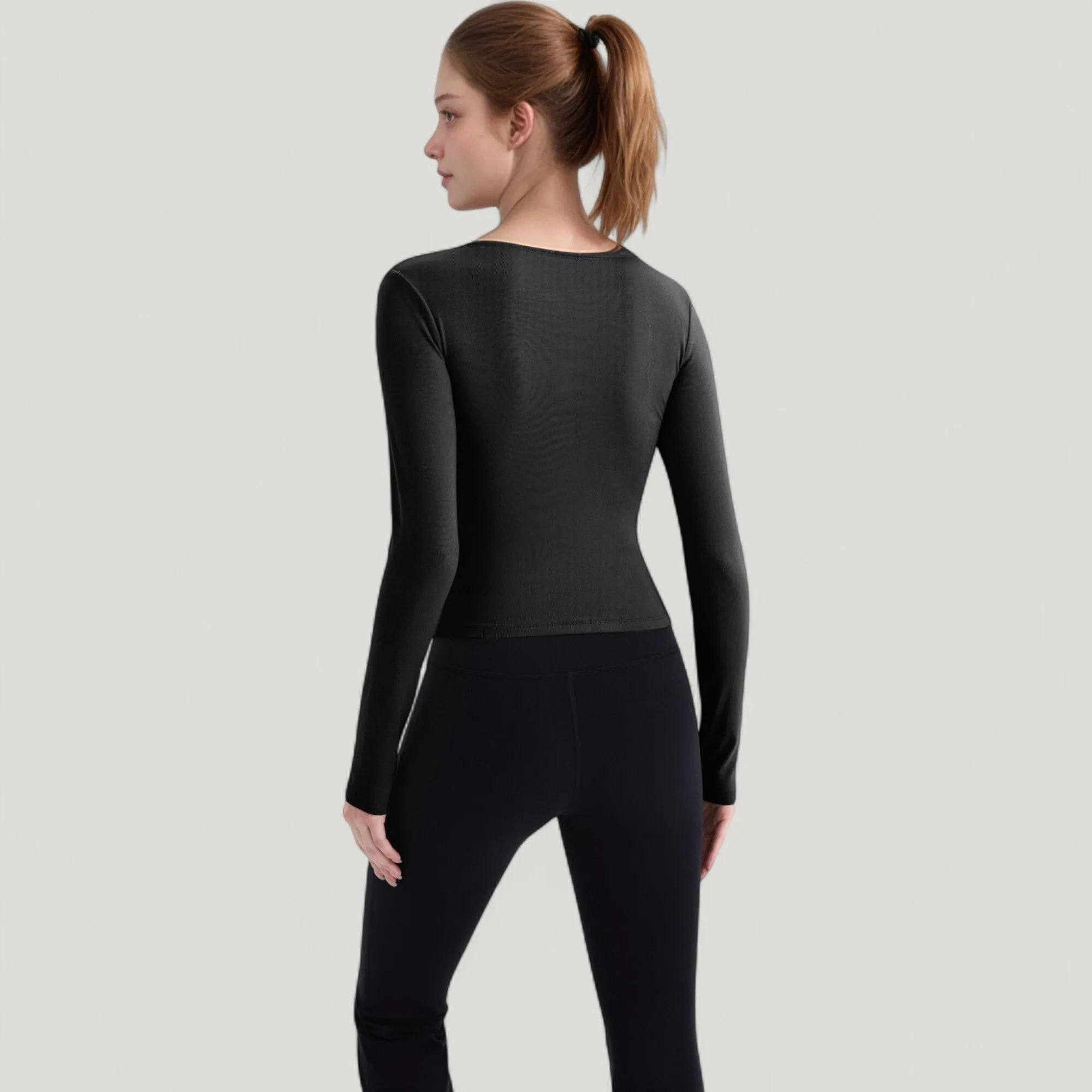 Anna-Kaci Active Women's Long Sleeve Fitted Athletic Top with Notch Neckline and Contoured Seams sold by Anna-Kaci product image thumbnail 4