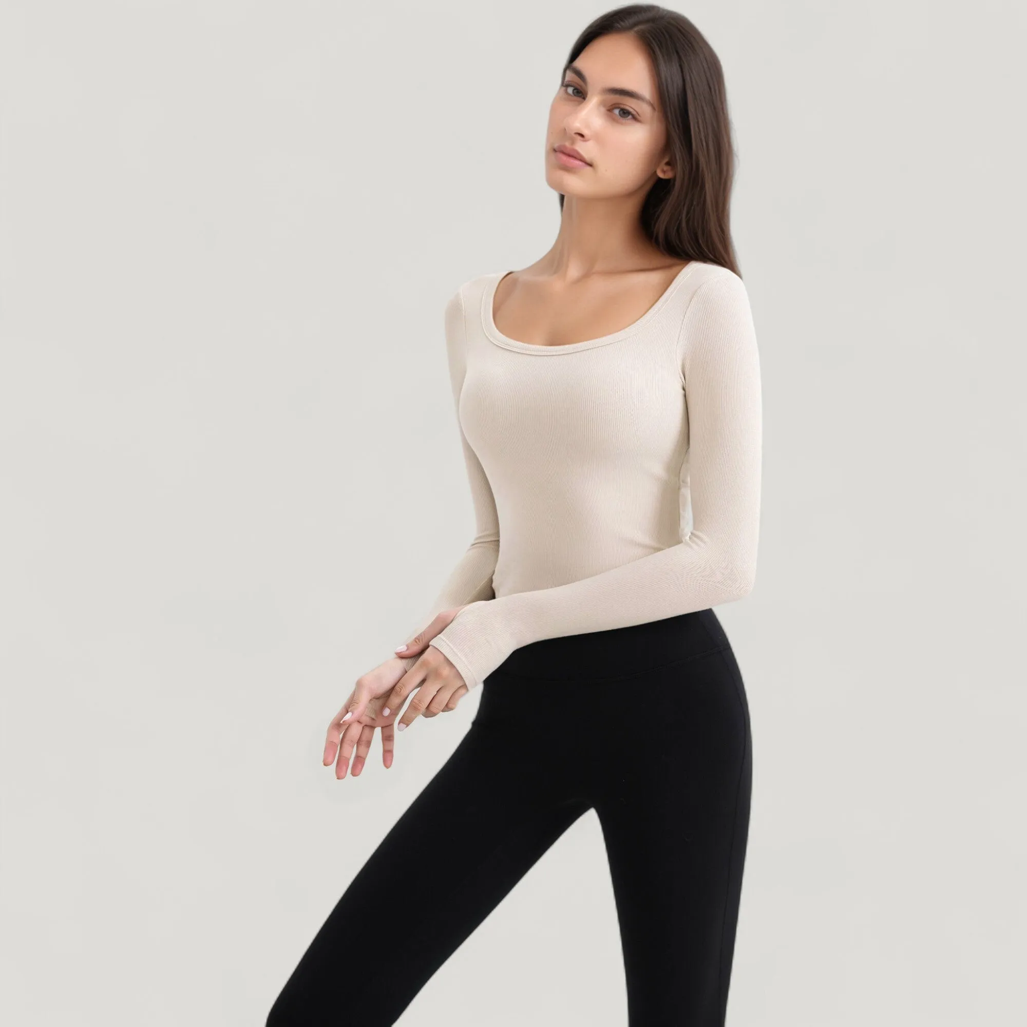 Anna-Kaci Active Women's Long Sleeve Pullover Top with Deep Scoop Neck and Fitted Stretch Design sold by Anna-Kaci product image thumbnail 3