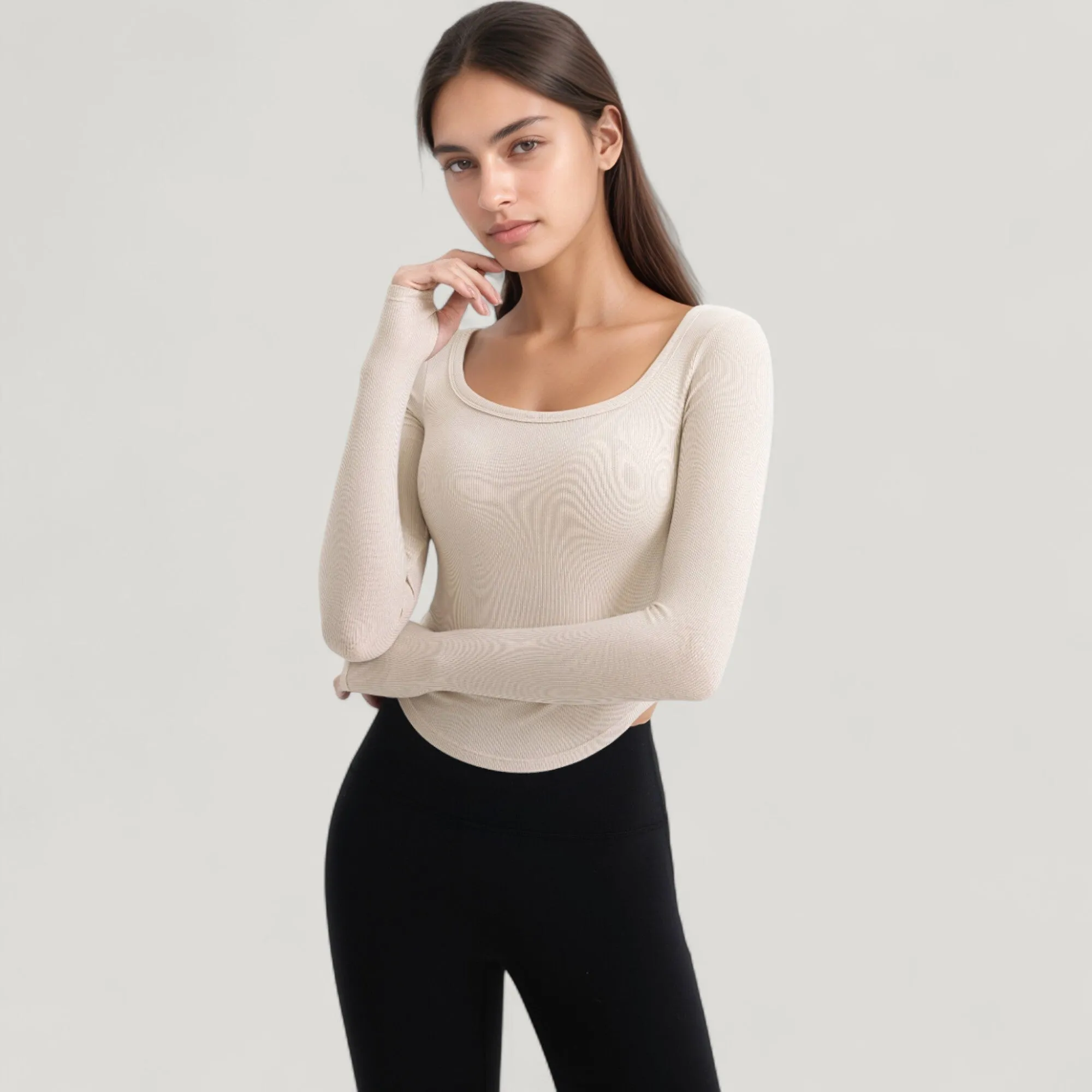 Anna-Kaci Active Women's Long Sleeve Pullover Top with Deep Scoop Neck and Fitted Stretch Design sold by Anna-Kaci product image thumbnail 4