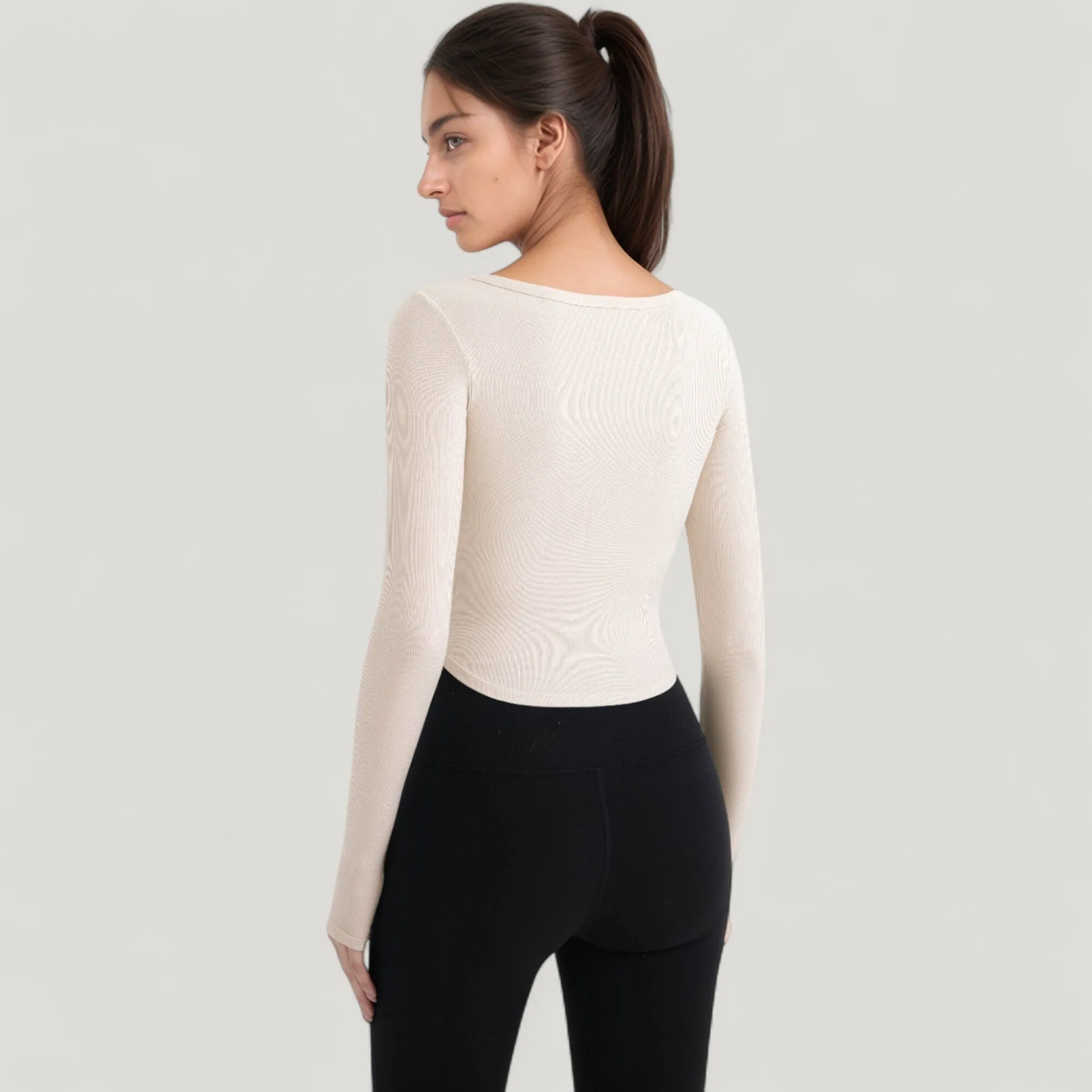 Anna-Kaci Active Women's Long Sleeve Pullover Top with Deep Scoop Neck and Fitted Stretch Design sold by Anna-Kaci product image thumbnail 5