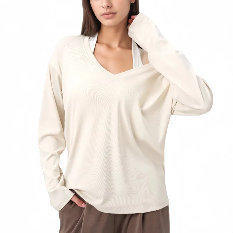 Anna-Kaci Active Women's Long Sleeve V-Neck Pullover Top with Relaxed Fit and Drop Shoulder Design sold by Anna-Kaci