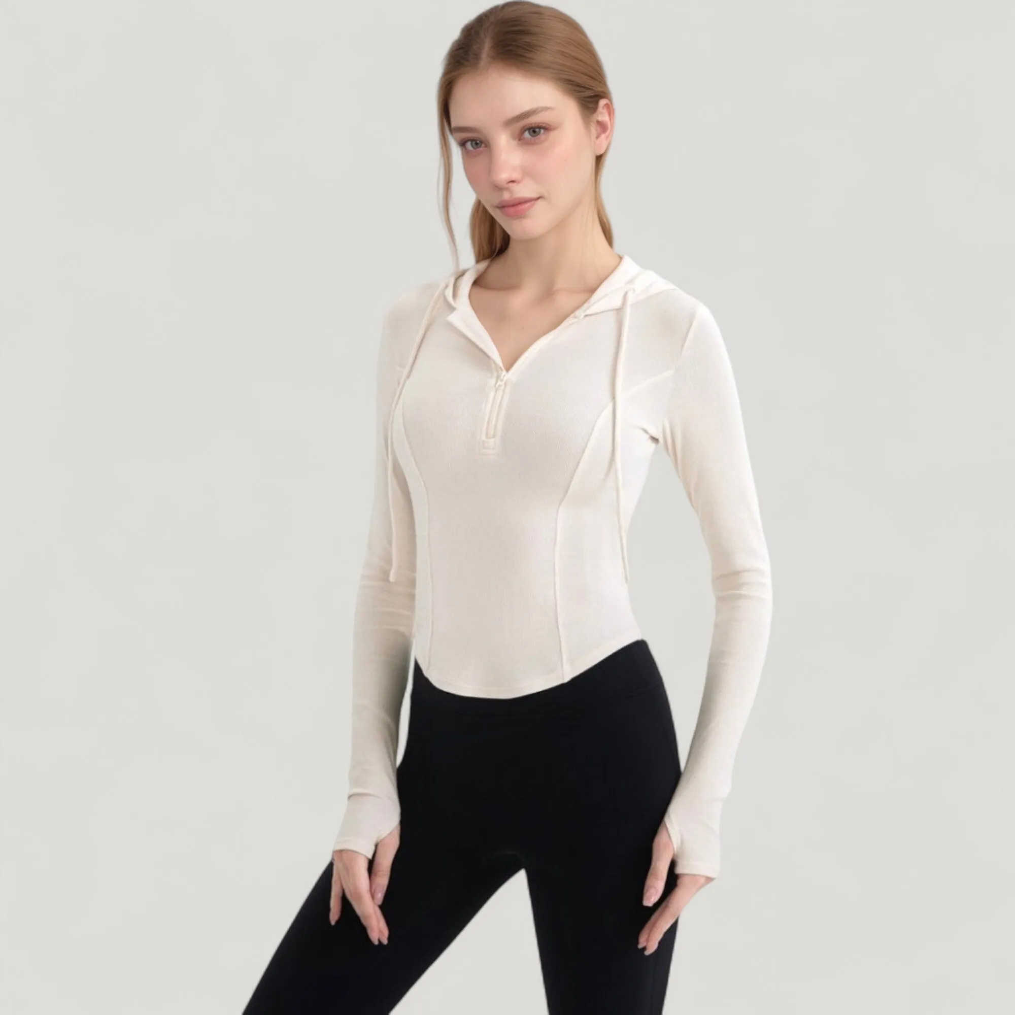 Anna-Kaci Active Women's Long Sleeve Pullover Hoodie Top with Half Zip Front and Thumbhole Cuffs sold by Anna-Kaci product image thumbnail 5