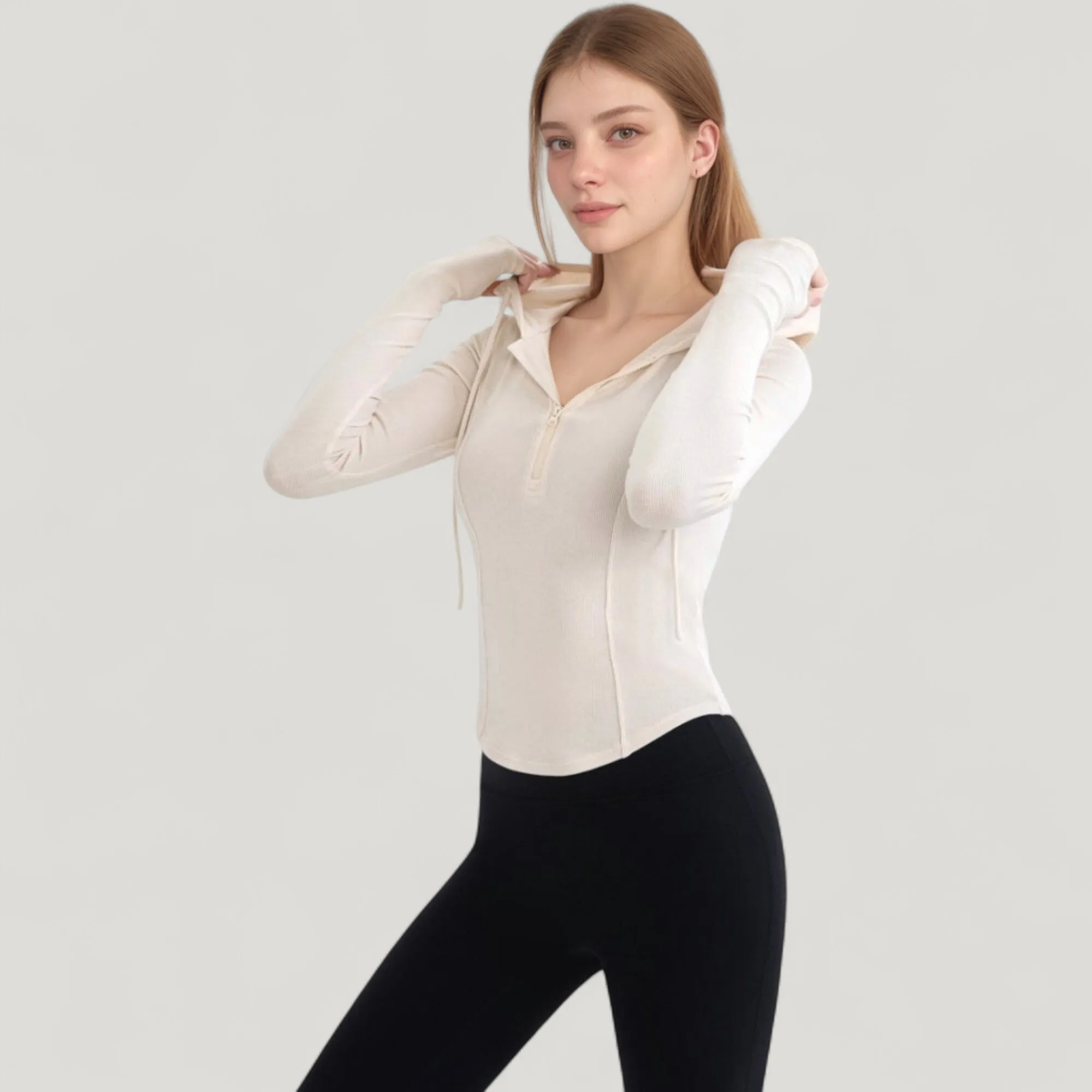 Anna-Kaci Active Women's Long Sleeve Pullover Hoodie Top with Half Zip Front and Thumbhole Cuffs sold by Anna-Kaci product image thumbnail 2