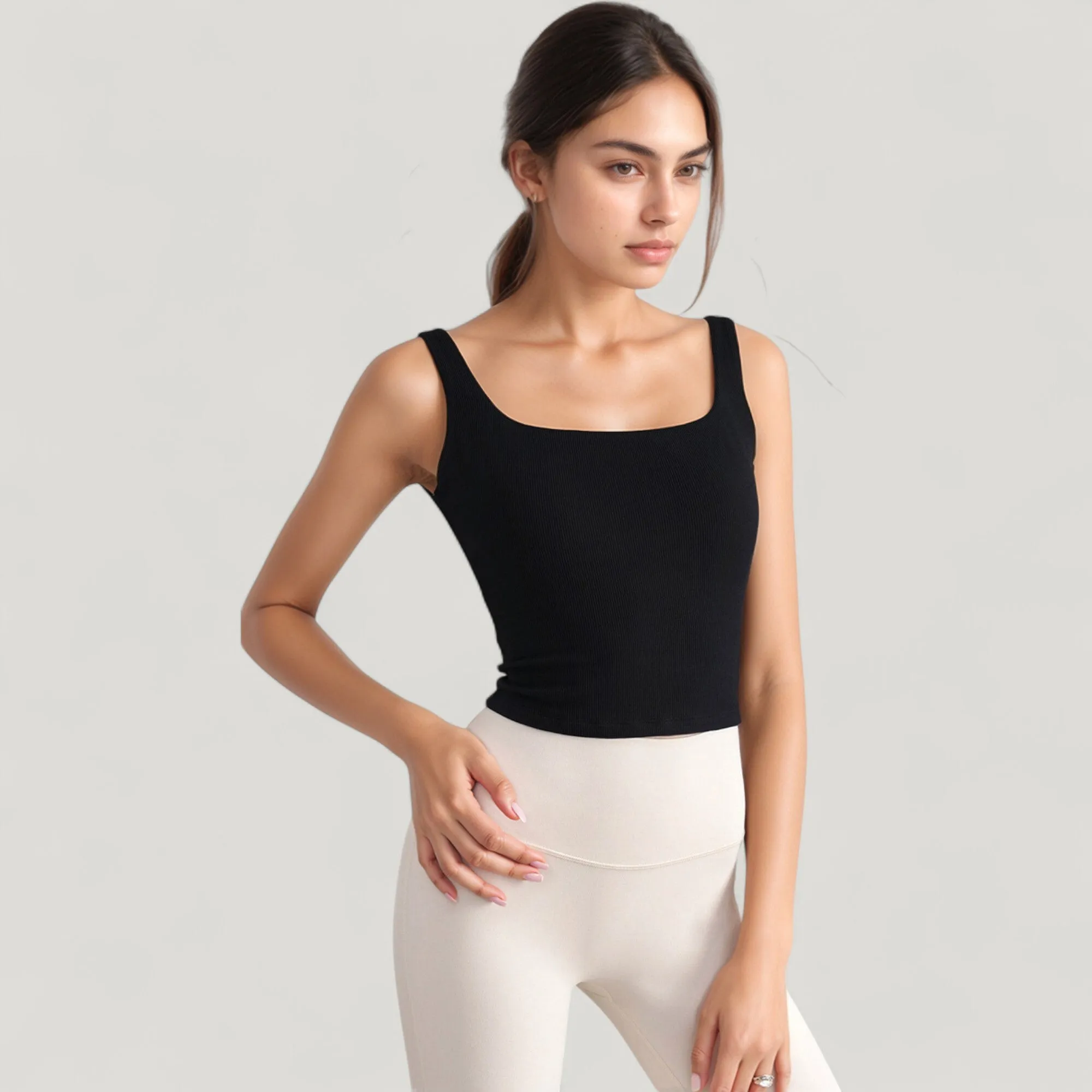 Anna-Kaci Active Women's Ribbed Knit Square Neck Tank Top with Wide Straps sold by Anna-Kaci product image thumbnail 2