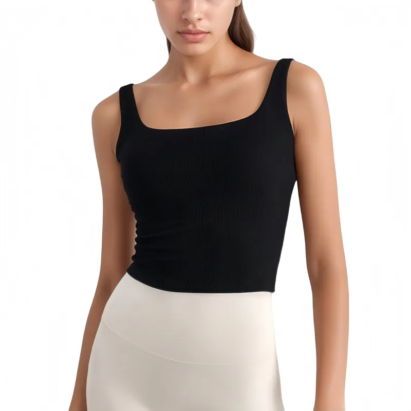 Anna-Kaci Active Women's Ribbed Knit Square Neck Tank Top with Wide Straps sold by Anna-Kaci