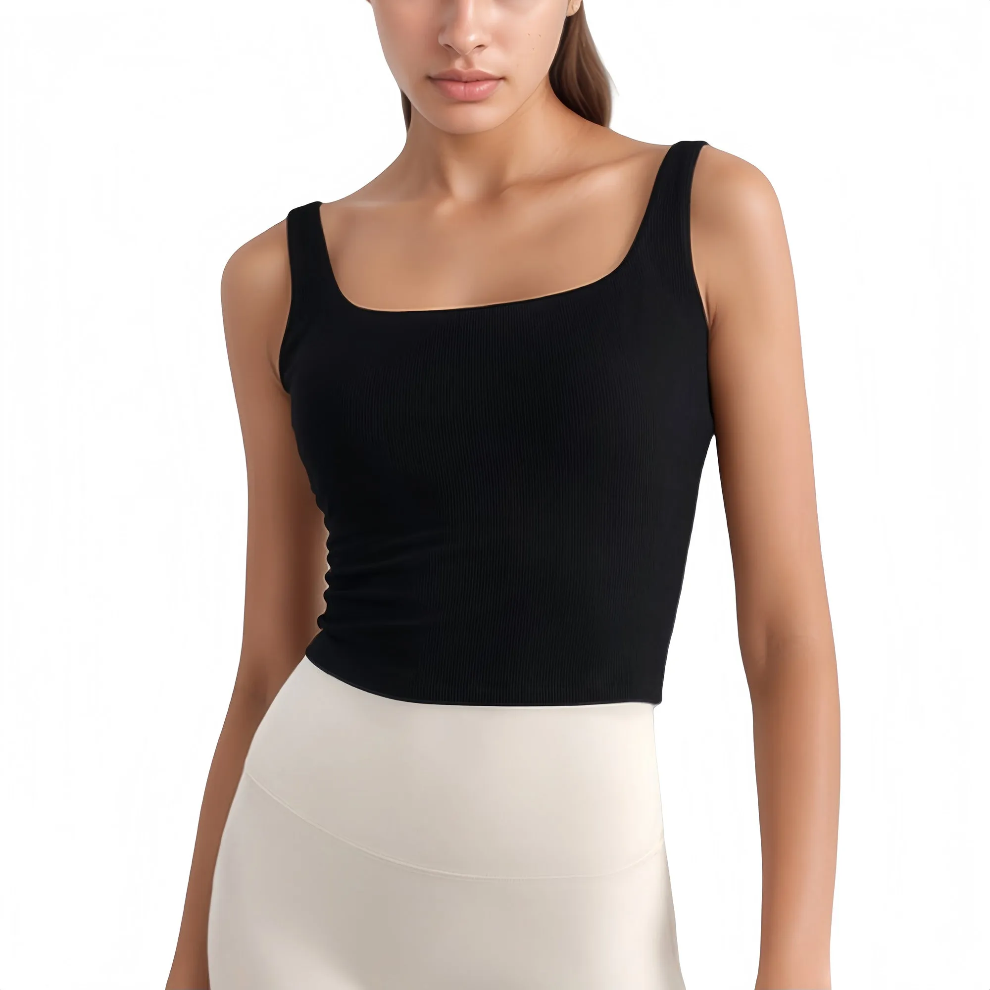 Anna-Kaci Active Women's Ribbed Knit Square Neck Tank Top with Wide Straps sold by Anna-Kaci