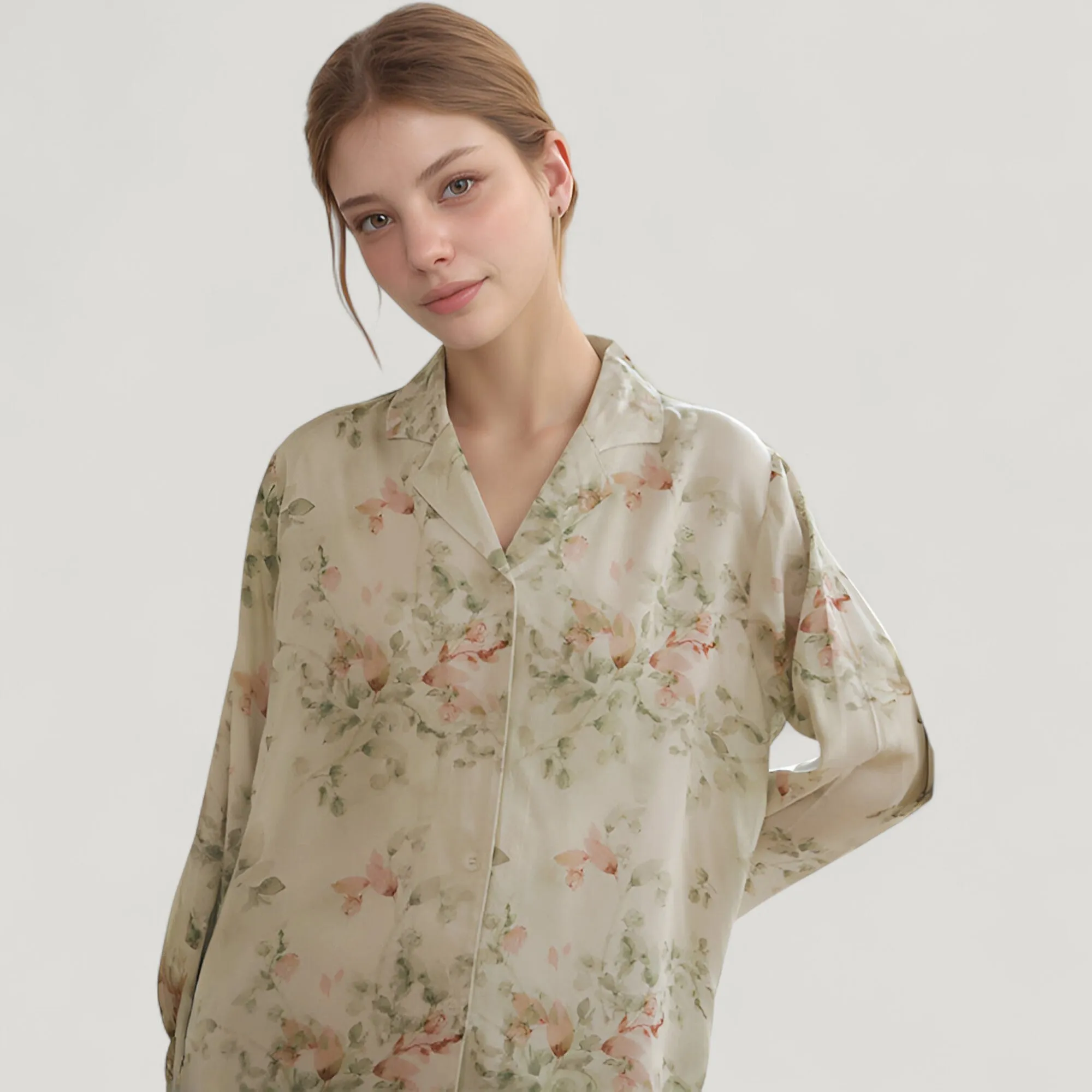 Anna-Kaci Lounge Women's Woven Floral Long Sleeve Button Down Pajama Set with Wide Leg Pants and Relaxed Fit sold by Anna-Kaci product image thumbnail 3