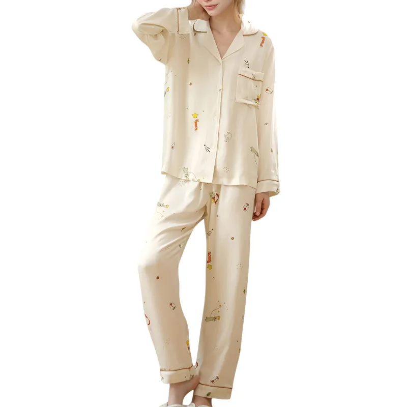 Anna-Kaci Lounge Women's Button-Down Two-Piece Pajama Set with Allover Whimsical Print and Chest Pocket sold by Anna-Kaci