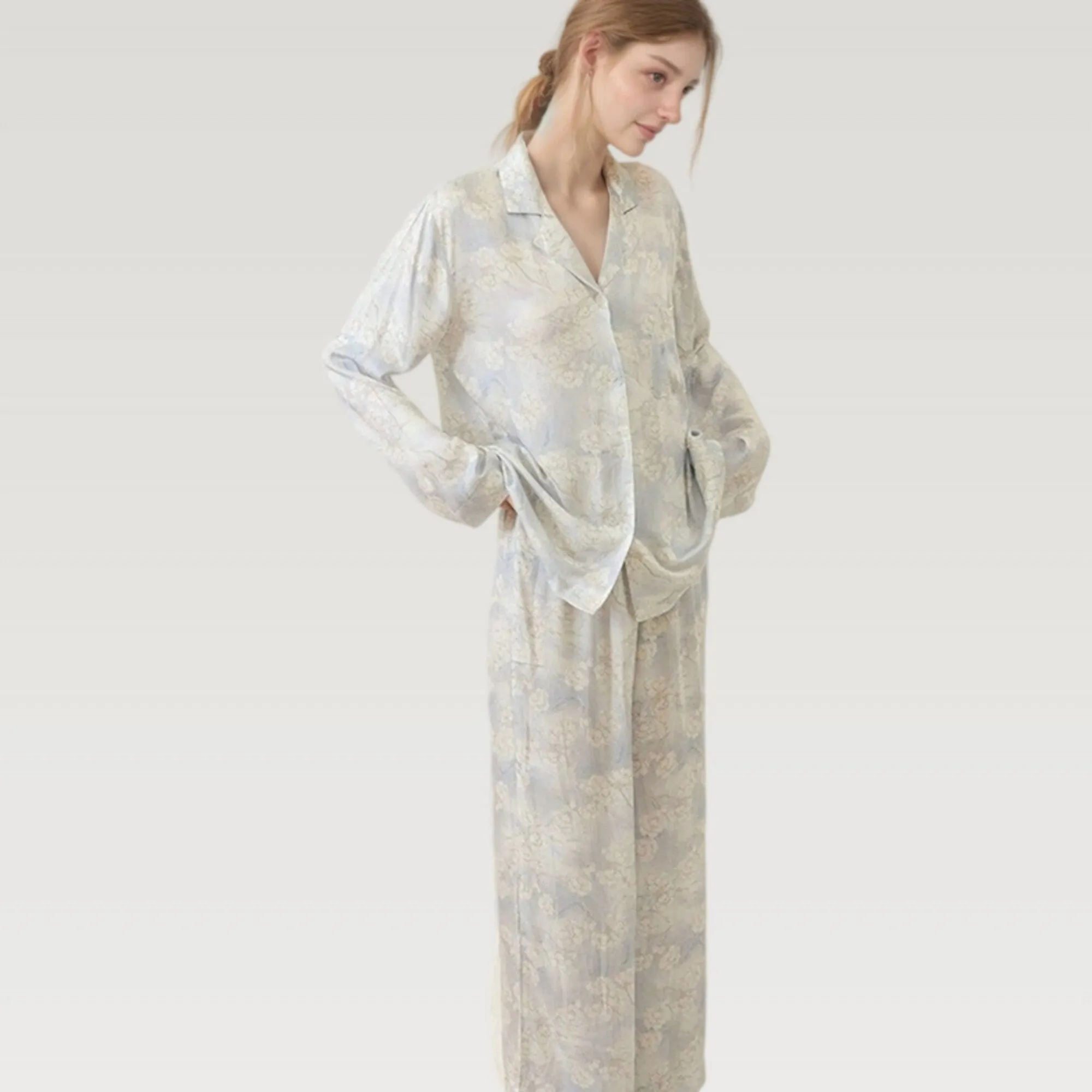 Anna-Kaci Lounge Women's Satin Floral Pajama Set with Button-Up Long Sleeve Top and Relaxed Fit Pants sold by Anna-Kaci product image thumbnail 2