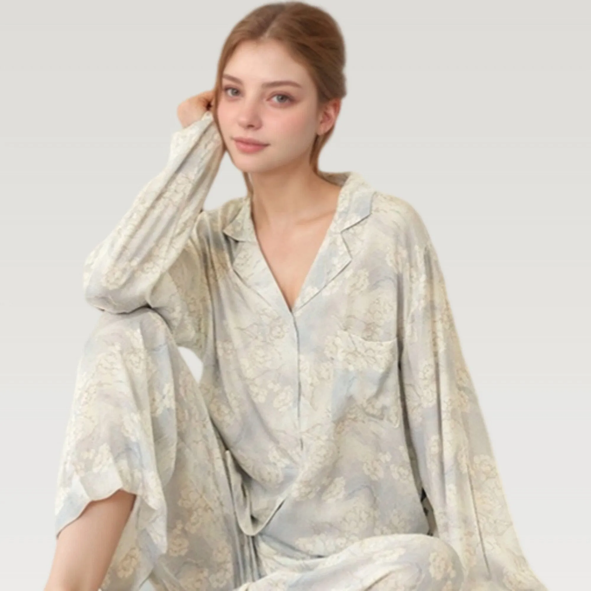 Anna-Kaci Lounge Women's Satin Floral Pajama Set with Button-Up Long Sleeve Top and Relaxed Fit Pants sold by Anna-Kaci product image thumbnail 3