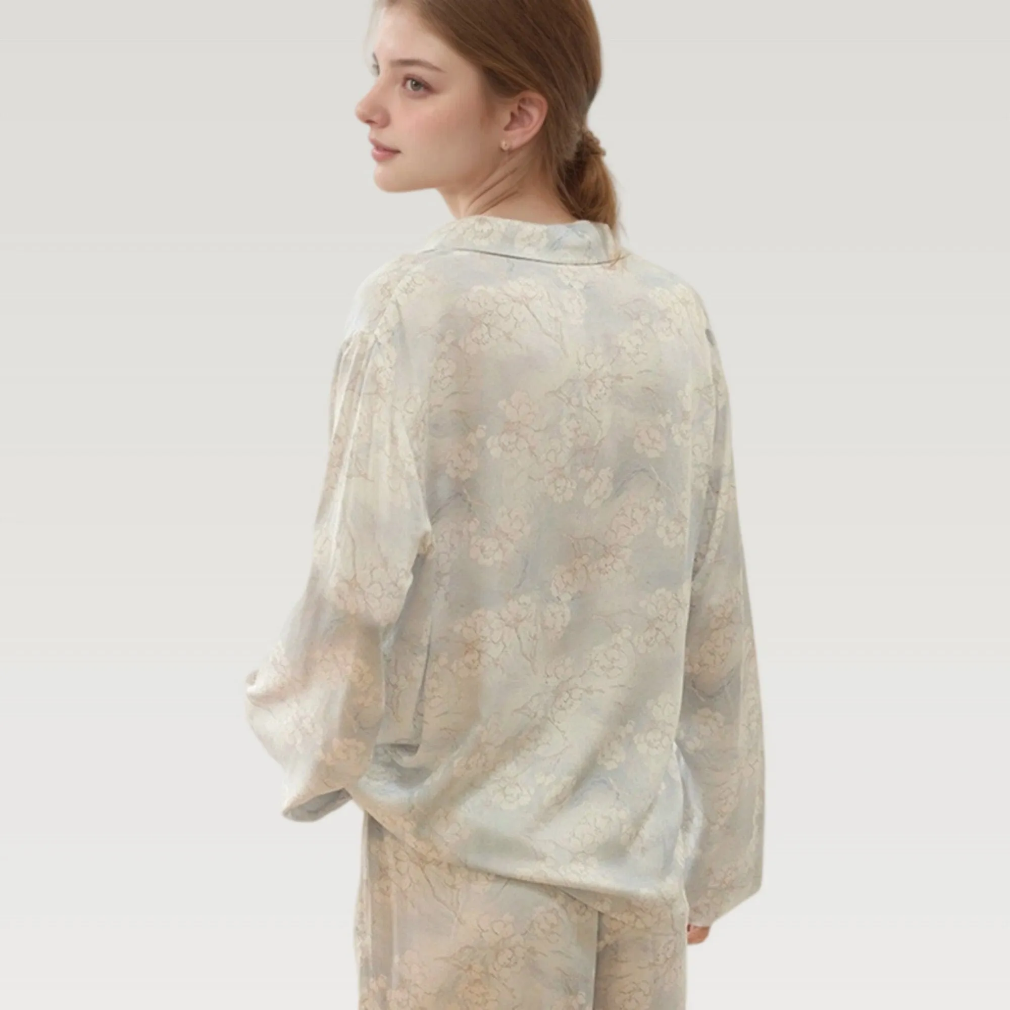 Anna-Kaci Lounge Women's Satin Floral Pajama Set with Button-Up Long Sleeve Top and Relaxed Fit Pants sold by Anna-Kaci product image thumbnail 4