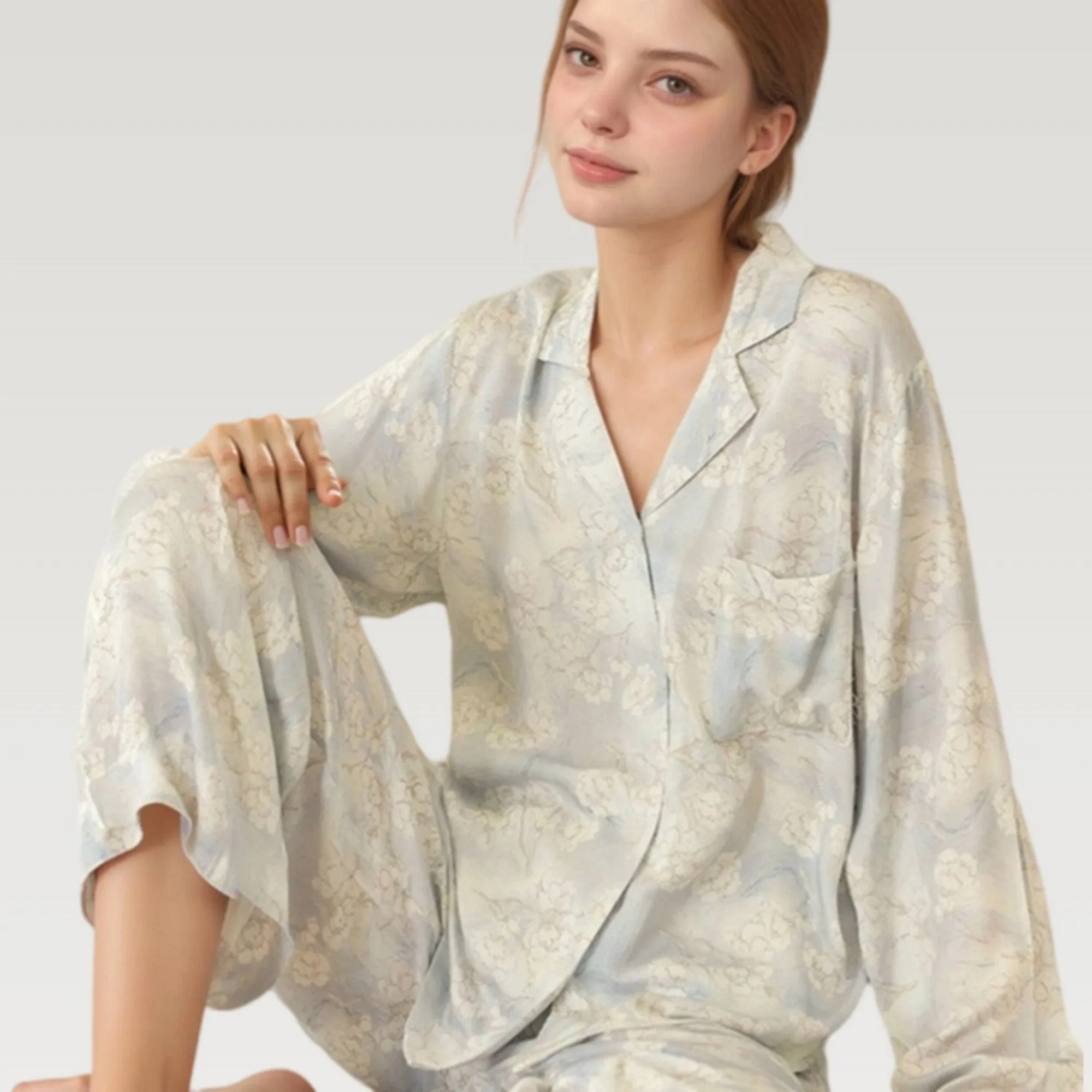 Anna-Kaci Lounge Women's Satin Floral Pajama Set with Button-Up Long Sleeve Top and Relaxed Fit Pants sold by Anna-Kaci product image thumbnail 5