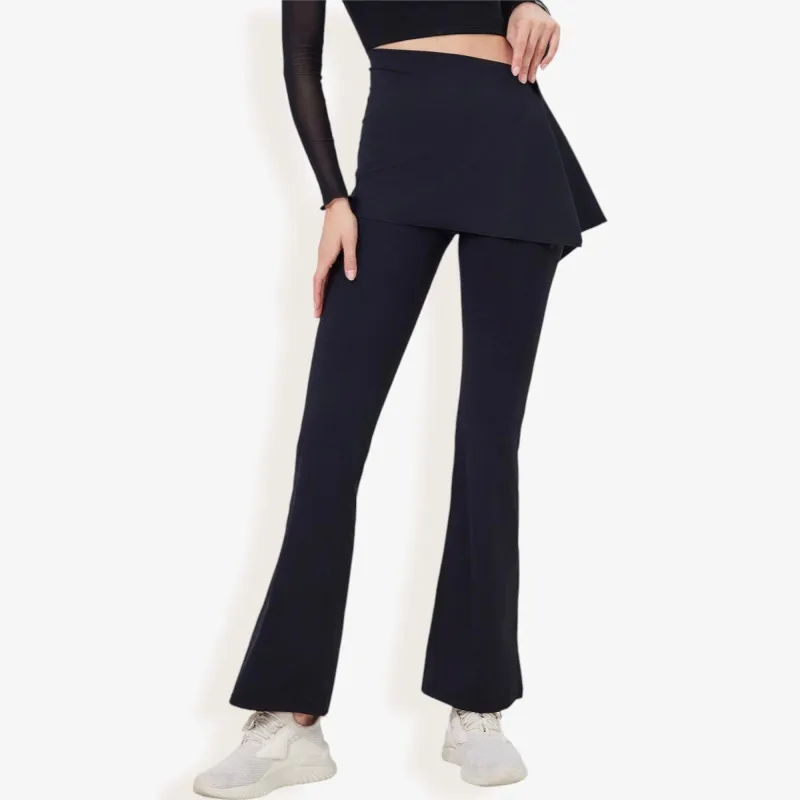 High Waist Flare Pants with Layered Skirt Overlay sold by Anna-Kaci