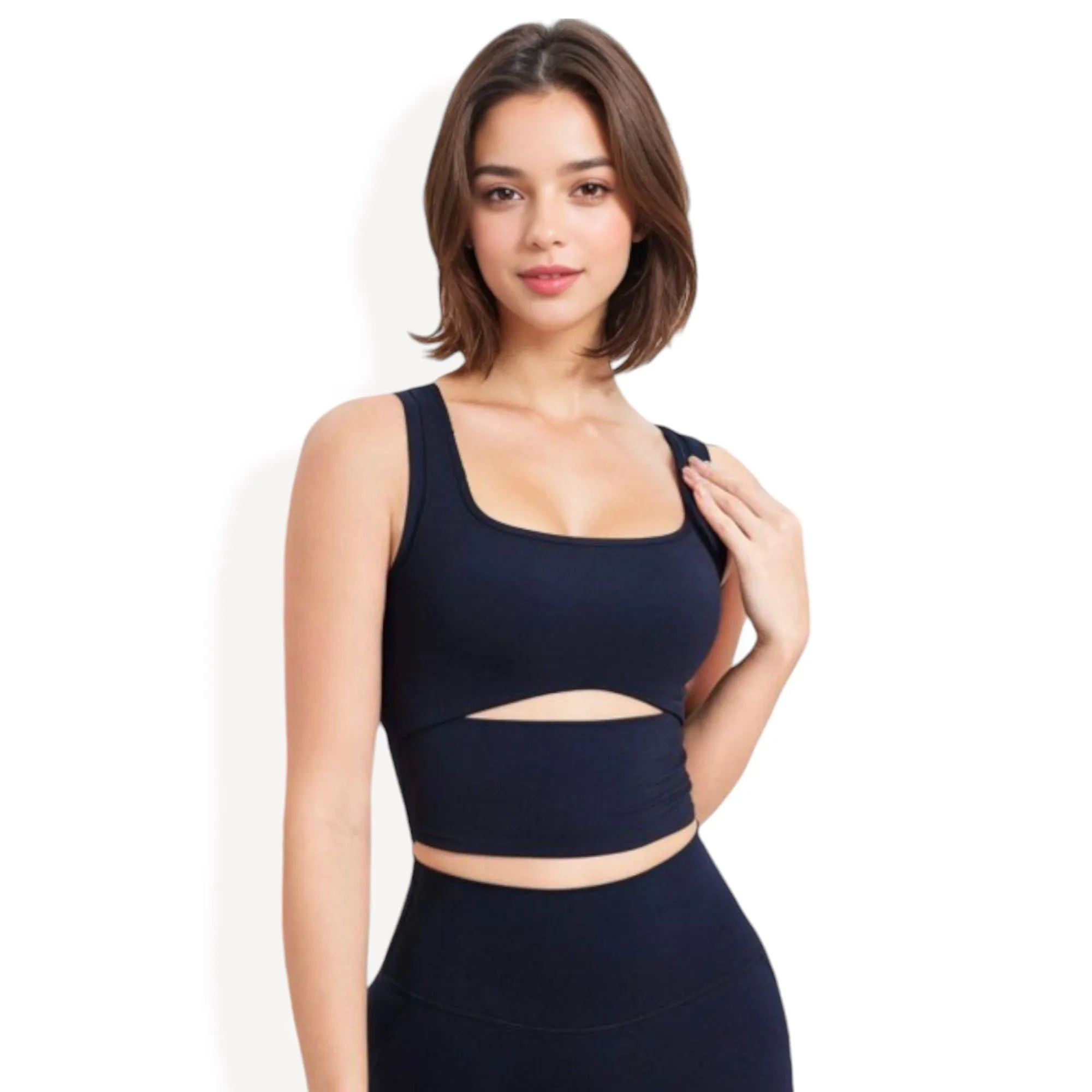 Square Neck Sports Crop Top with Cutout Detail and Wide Shoulder Straps sold by Anna-Kaci