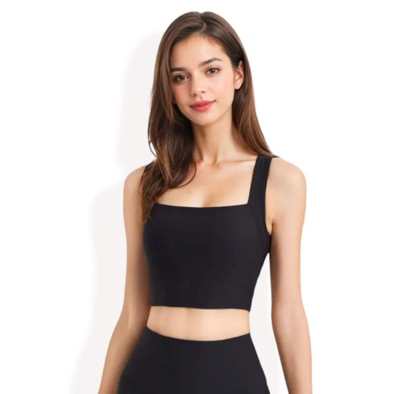 Square Neck Cropped Sports Tank Top with Wide Shoulder Straps sold by Anna-Kaci