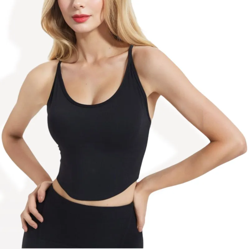 Scoop Neck Cropped Sports Tank Top with Thin Straps sold by Anna-Kaci