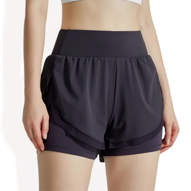 High Waist Layered Running Shorts with Built-in Liner sold by Anna-Kaci