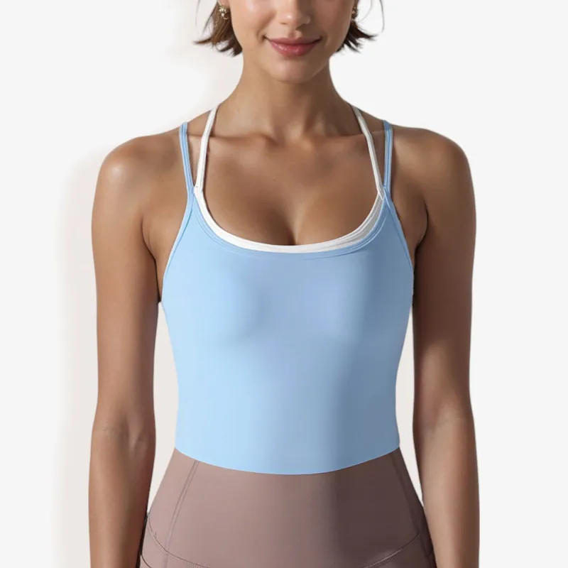 Double Strap Cropped Sports Tank with Scoop Neck sold by Anna-Kaci