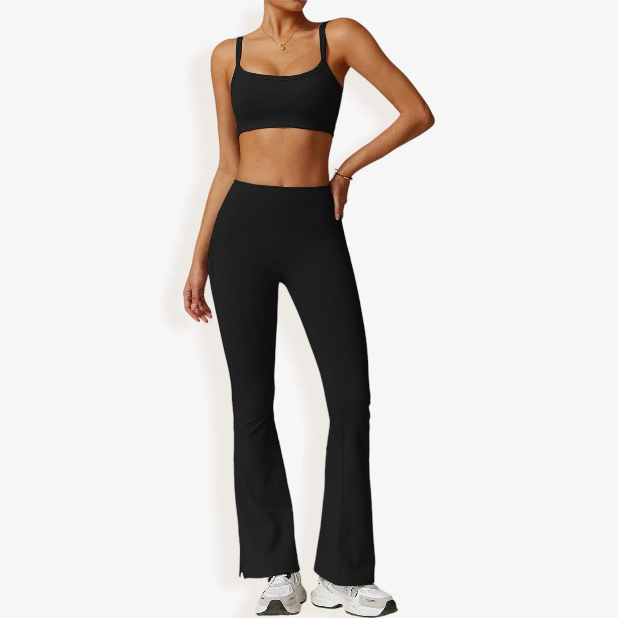 High Waist Flare Yoga Pants with Side Slit Hem for Active and Casual Wear sold by Anna-Kaci