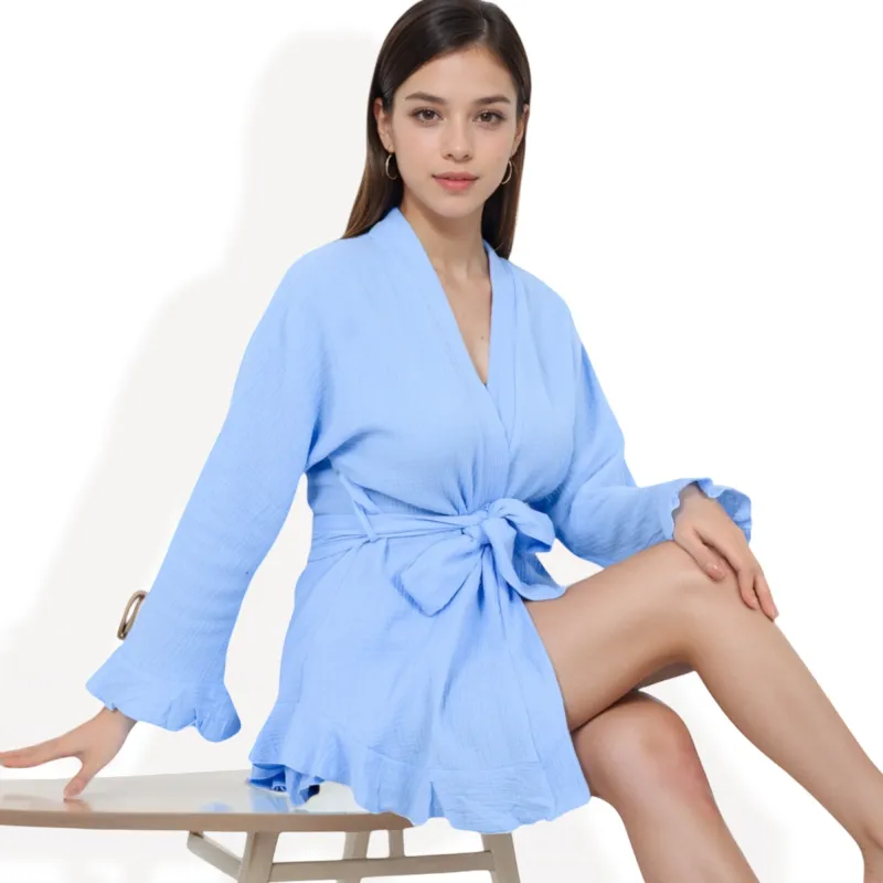 Anna-Kaci Women's Wrap Tie Front Night Robe and Ruffle Shorts 2-Piece Set sold by Anna-Kaci