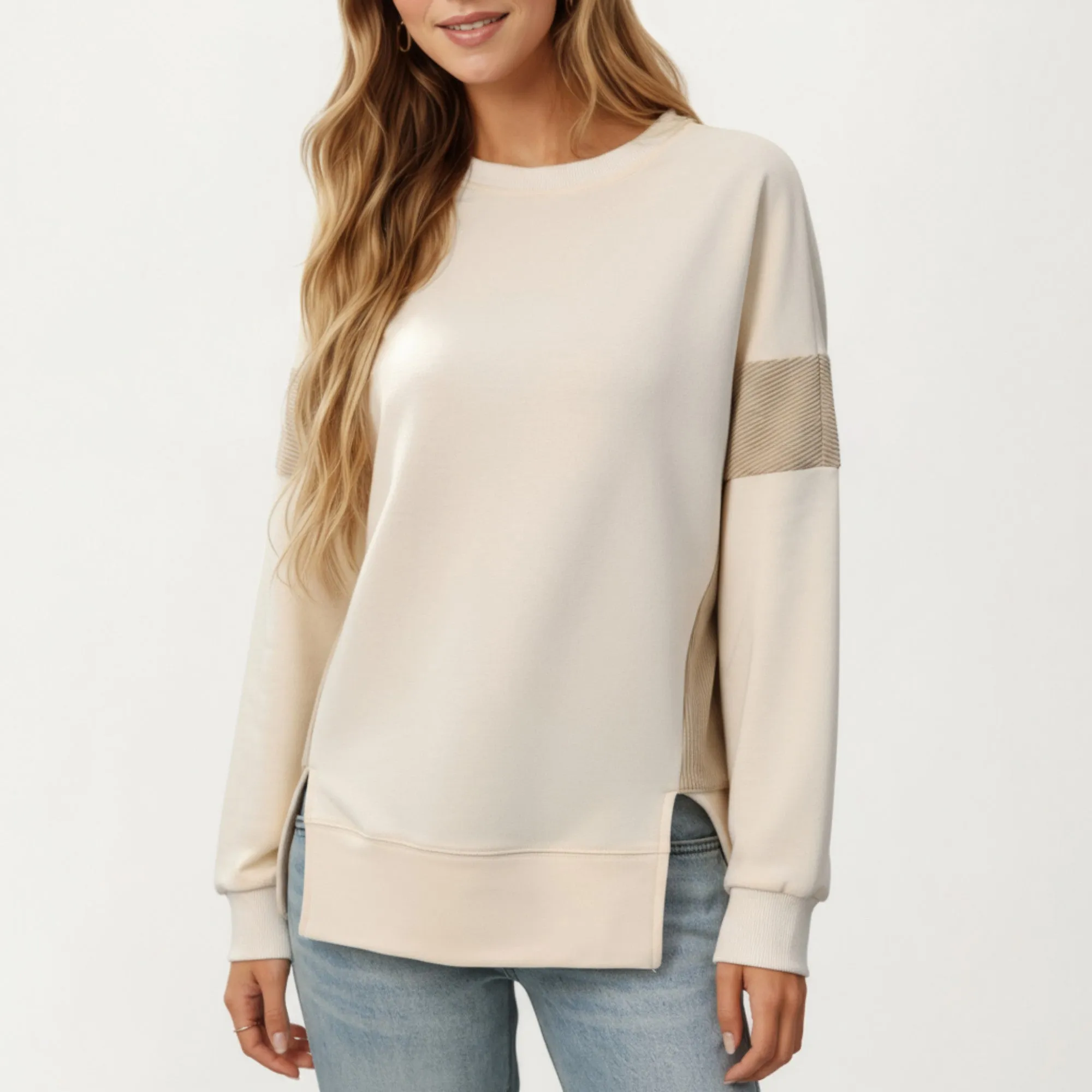 Anna-Kaci Women's Crew Neck Long Sleeve Pullover Top with Colorblock Sleeve Detail sold by Anna-Kaci product image thumbnail 2