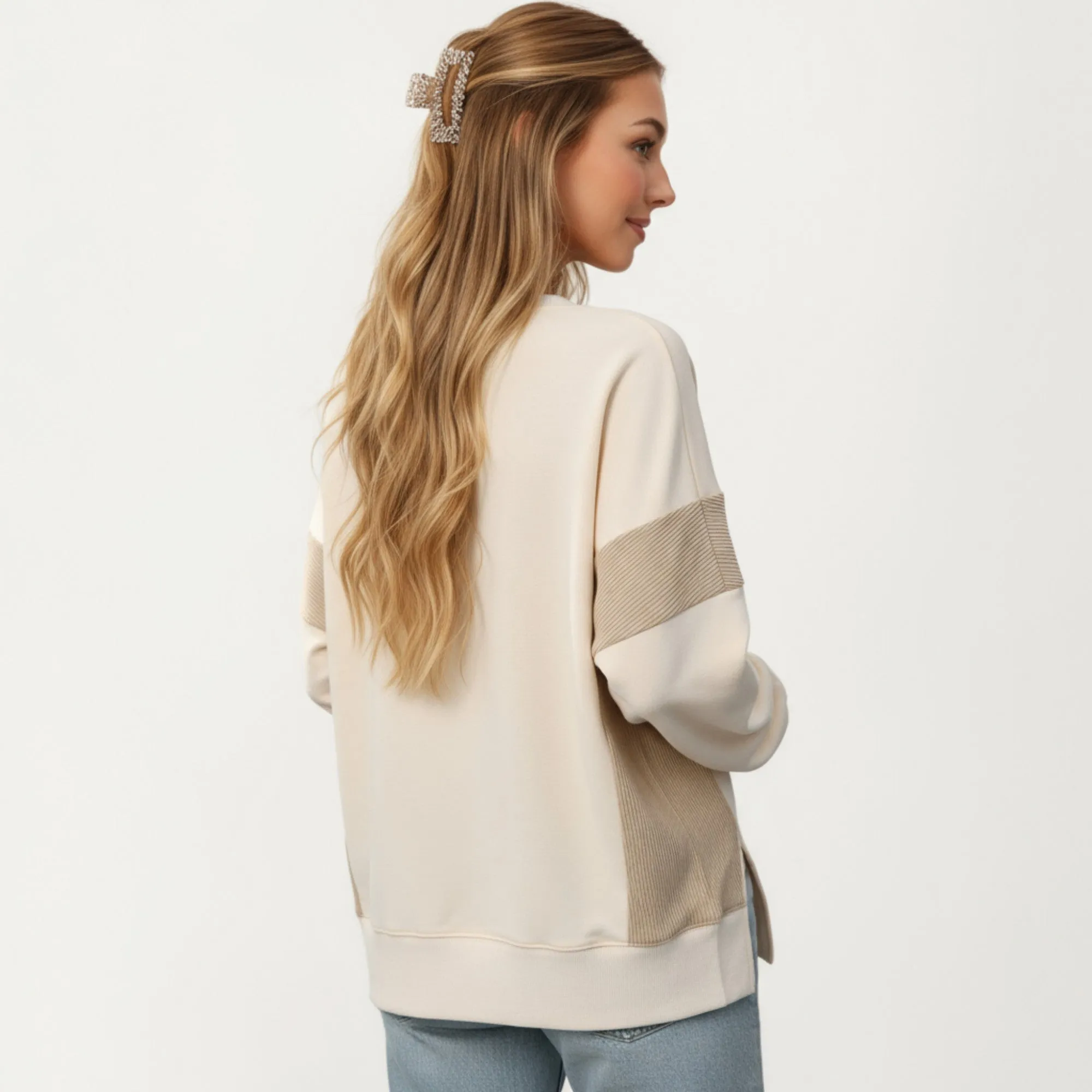 Anna-Kaci Women's Crew Neck Long Sleeve Pullover Top with Colorblock Sleeve Detail sold by Anna-Kaci product image thumbnail 3