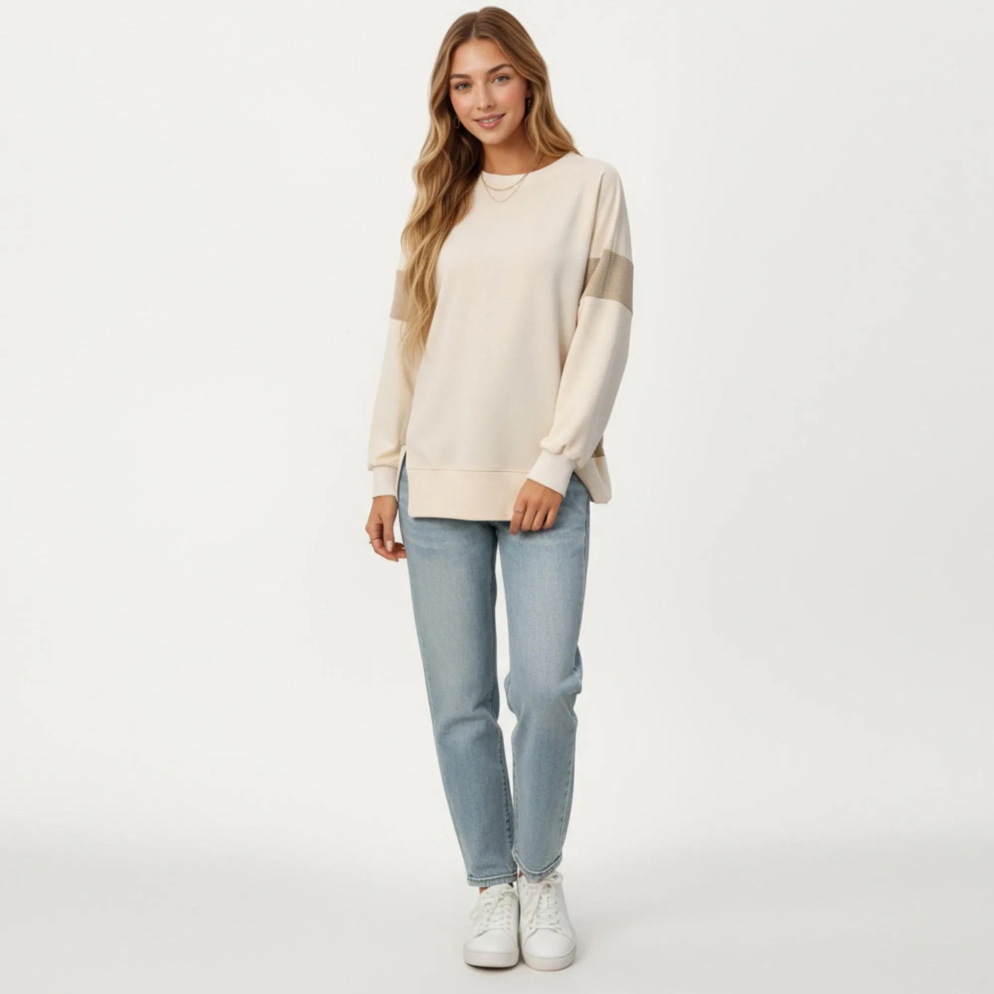Anna-Kaci Women's Crew Neck Long Sleeve Pullover Top with Colorblock Sleeve Detail sold by Anna-Kaci product image thumbnail 4