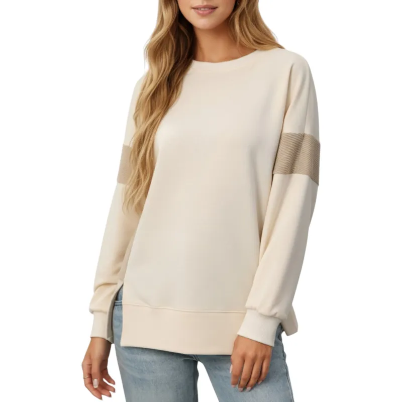 Anna-Kaci Women's Crew Neck Long Sleeve Pullover Top with Colorblock Sleeve Detail sold by Anna-Kaci
