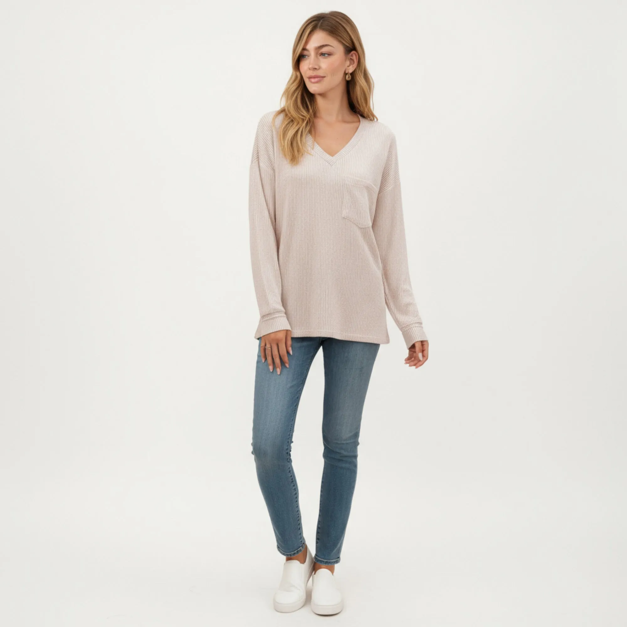 Anna-Kaci Women's V-Neck Long Sleeve Knit Top with Chest Pocket and Relaxed Fit sold by Anna-Kaci product image thumbnail 4