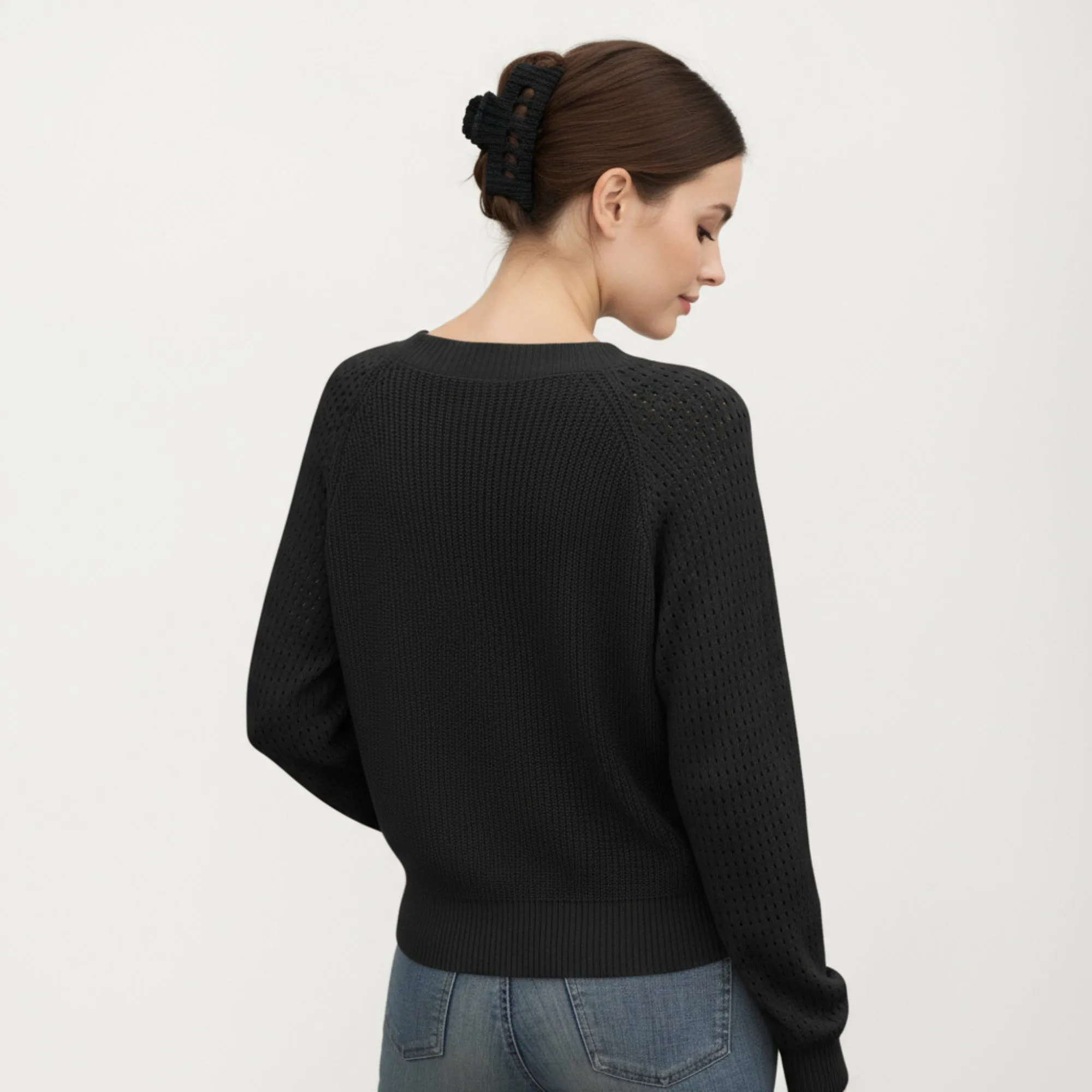 Anna-Kaci Women's Off-Shoulder Knit Sweater with Pointelle Sleeves and Relaxed Fit sold by Anna-Kaci product image thumbnail 4