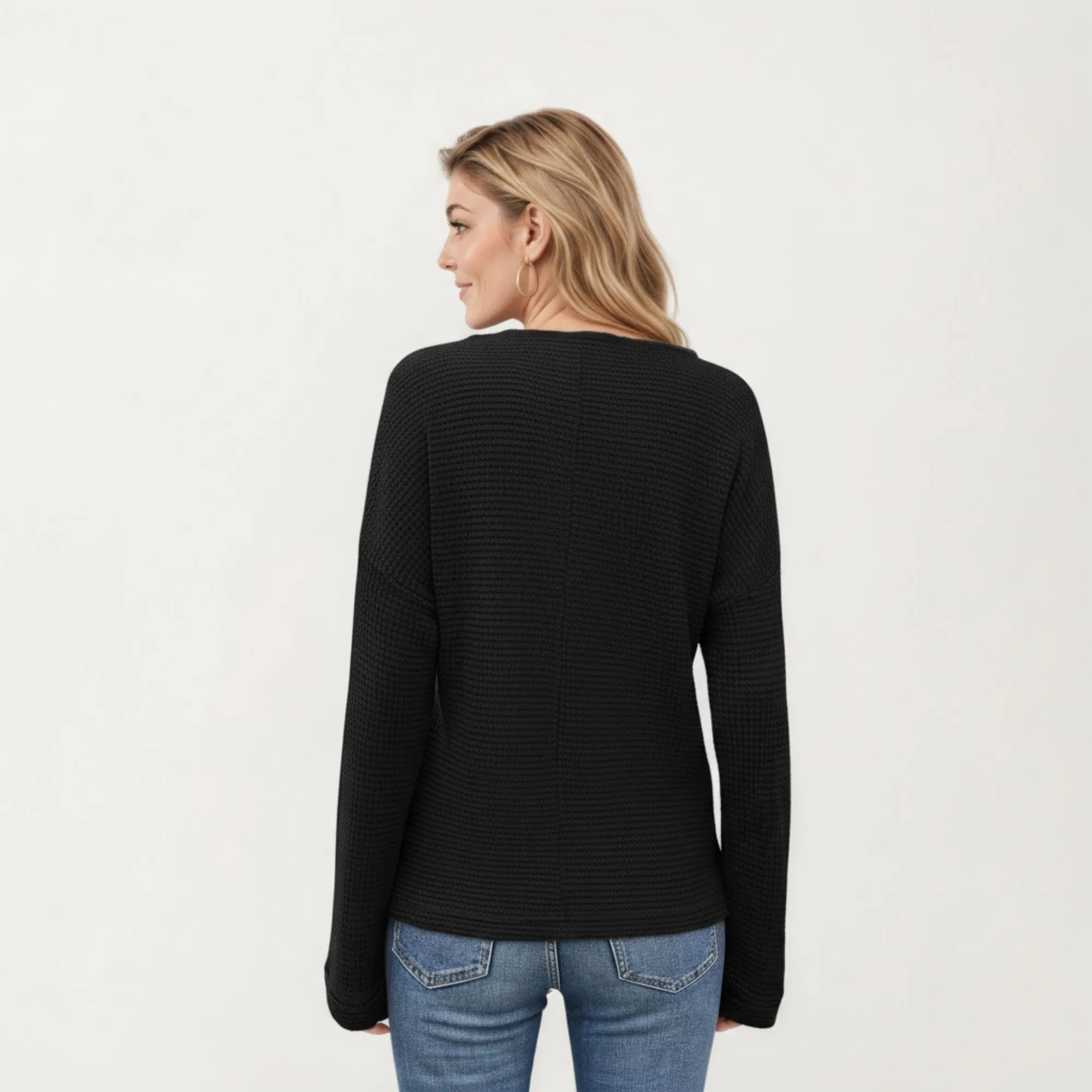 Anna-Kaci Women's Long Sleeve Textured Knit Pullover Top with Split Neck and Relaxed Fit sold by Anna-Kaci product image thumbnail 5