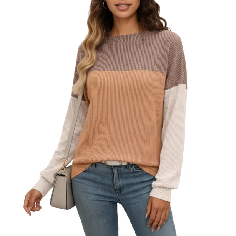 Anna-Kaci Women's Long Sleeve Colorblock Pullover Top with Crew Neck and Relaxed Fit sold by Anna-Kaci