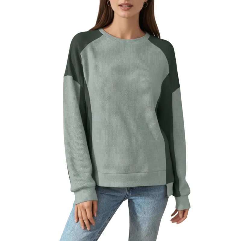 Anna-Kaci Women's Long Sleeve Colorblock Pullover Top with Crew Neck and Relaxed Fit sold by Anna-Kaci