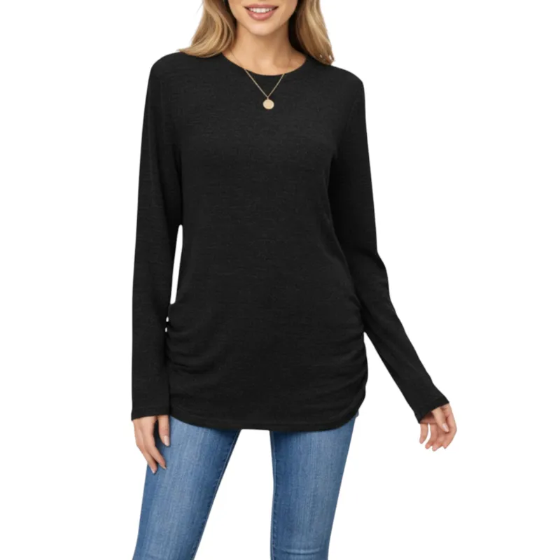 Anna-Kaci Women's Long Sleeve Crew Neck Top with Relaxed Fit and Soft Knit Fabric sold by Anna-Kaci