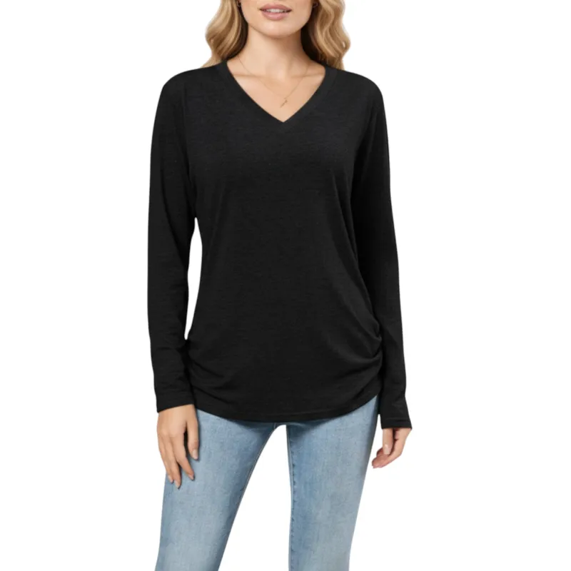 Anna-Kaci Women's Long Sleeve V-Neck Top with Ruched Side Detailing sold by Anna-Kaci