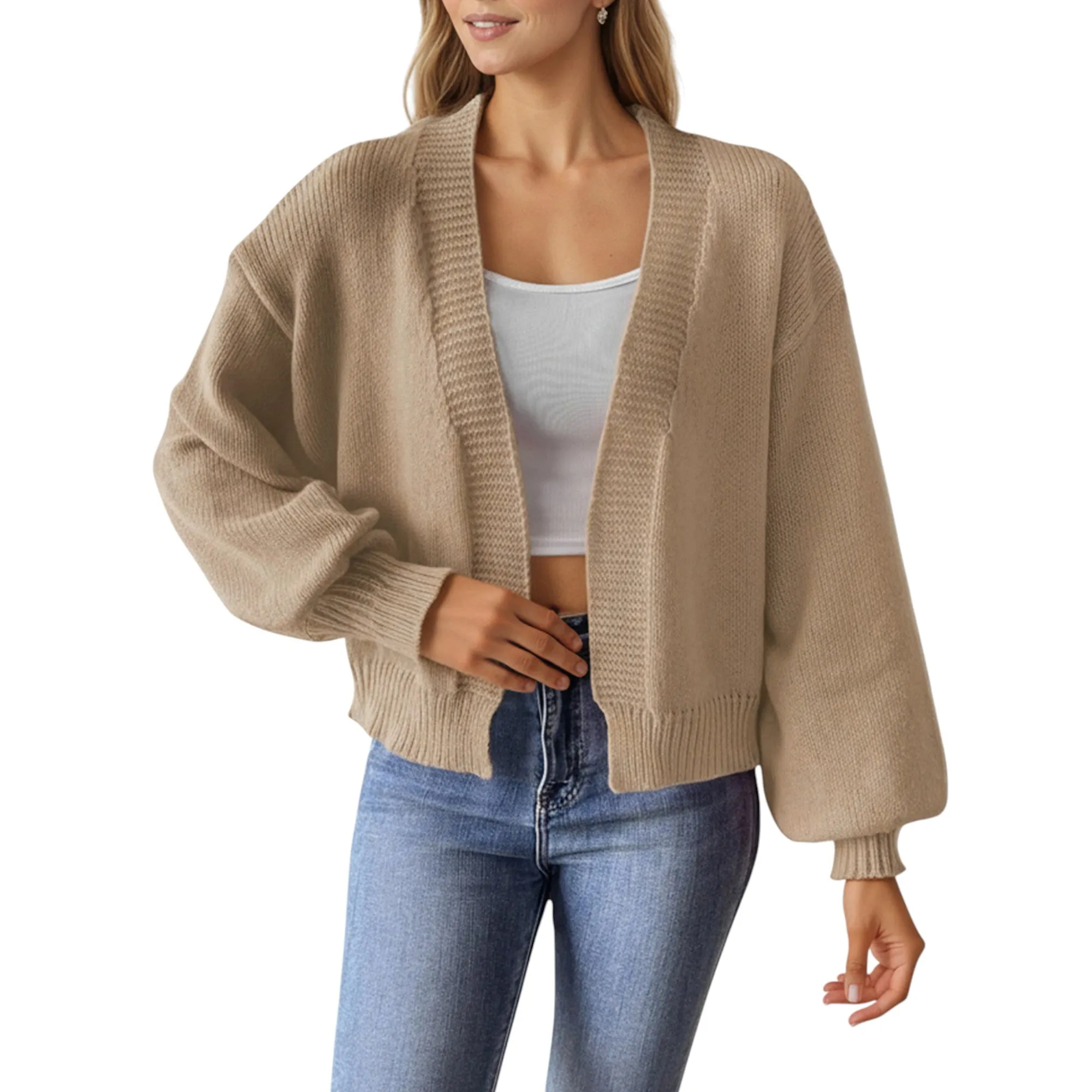 Anna-Kaci Women's Open Front Long Sleeve Knit Cardigan with Relaxed Fit and Ribbed Hem sold by Anna-Kaci