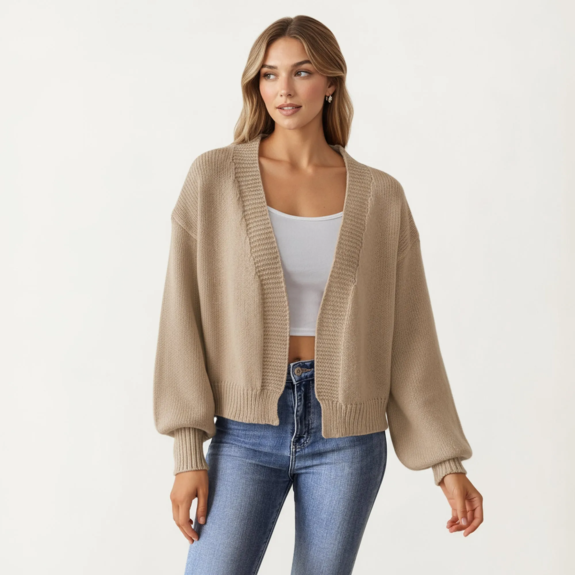 Anna-Kaci Women's Open Front Long Sleeve Knit Cardigan with Relaxed Fit and Ribbed Hem sold by Anna-Kaci product image thumbnail 3