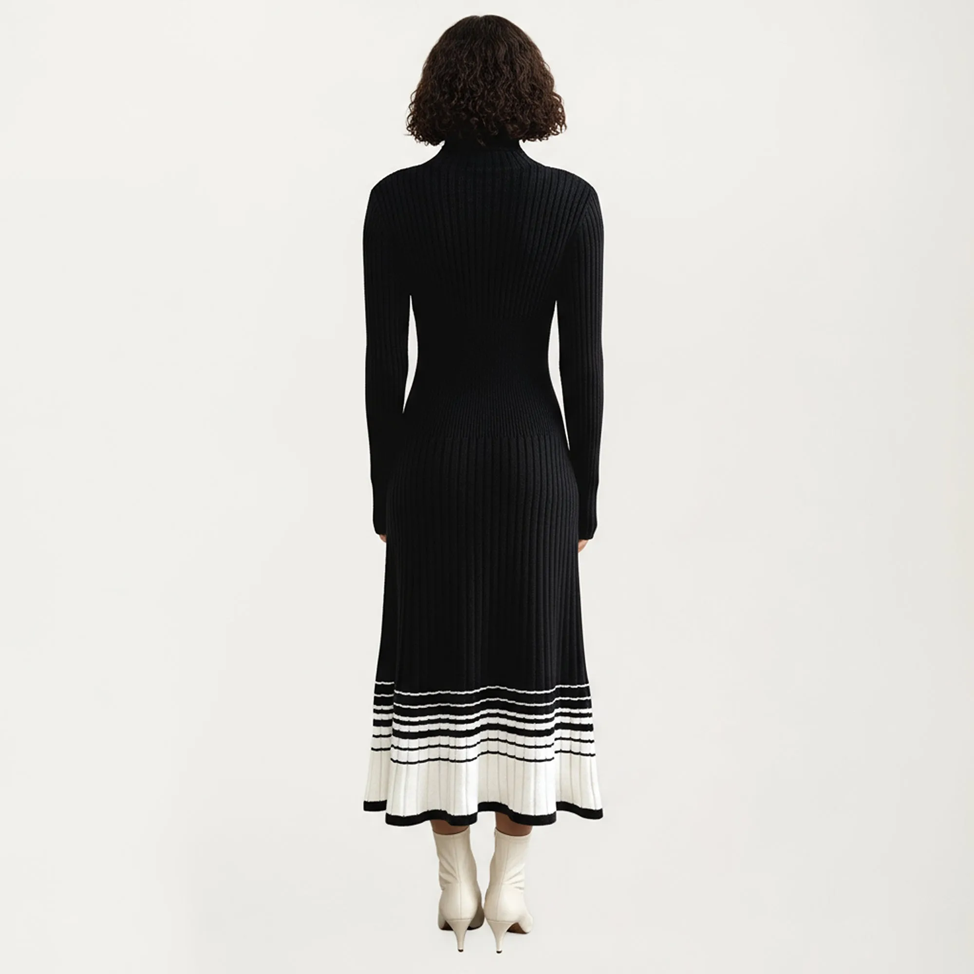 Anna-Kaci Women's Long Sleeve Ribbed Knit Midi Dress with Contrast Hem Stripe Design sold by Anna-Kaci product image thumbnail 4