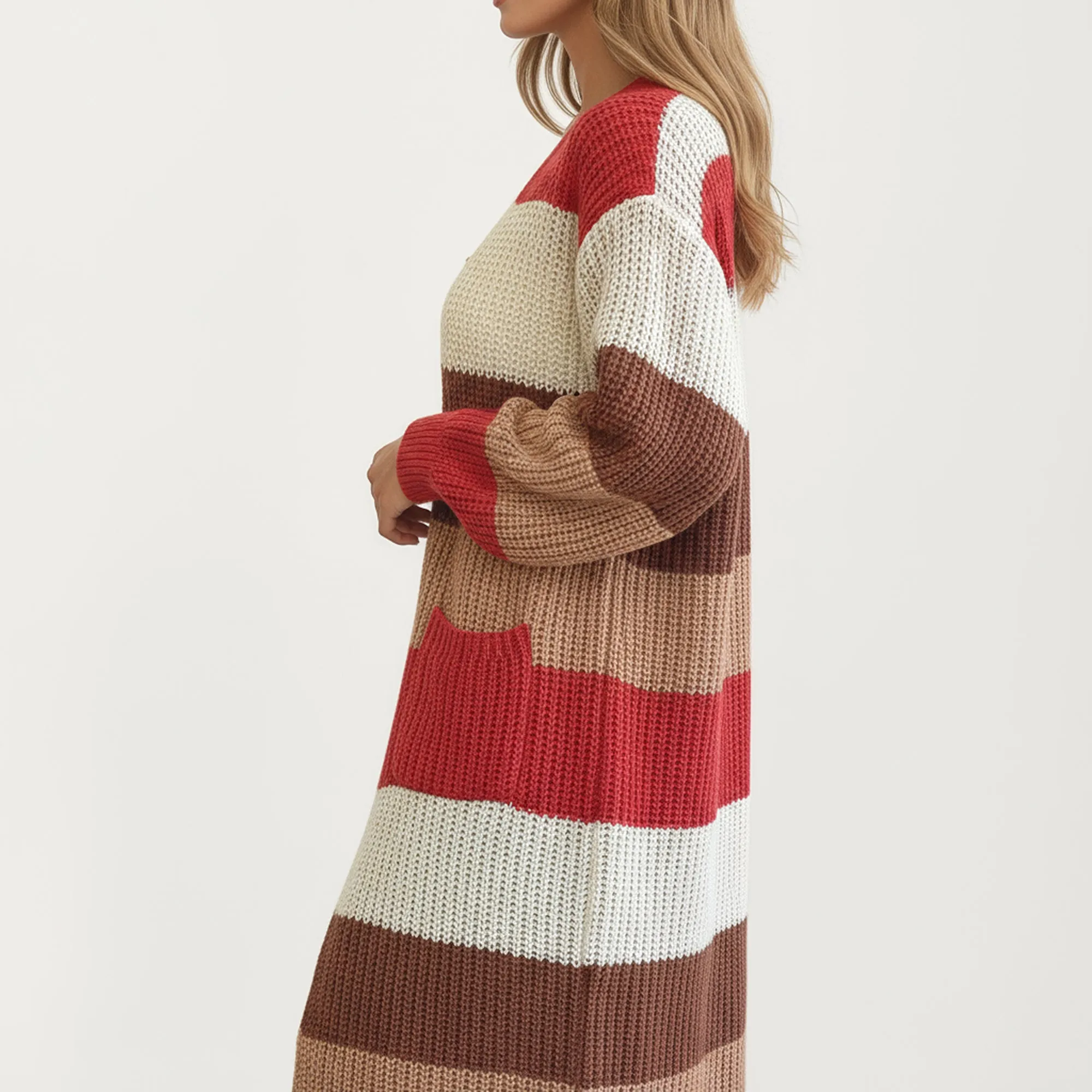 Anna-Kaci Women's Long Sleeve Open Front Knit Cardigan with Bold Color Block Stripes sold by Anna-Kaci product image thumbnail 4