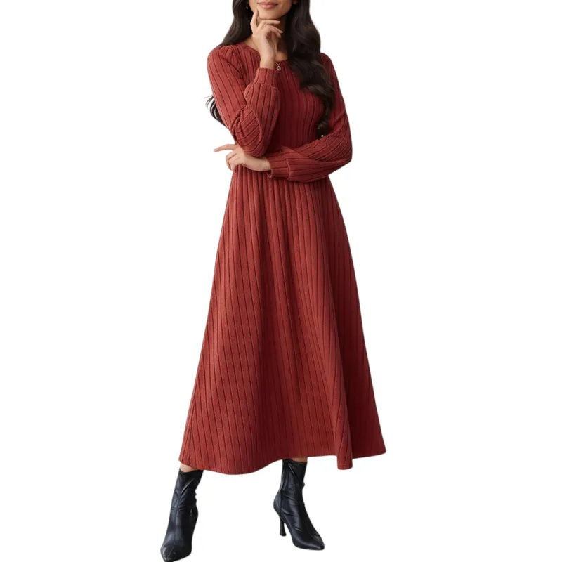 Anna-Kaci Women's Long Sleeve Pleated Maxi Dress with Fitted Bodice and Flowing Skirt sold by Anna-Kaci
