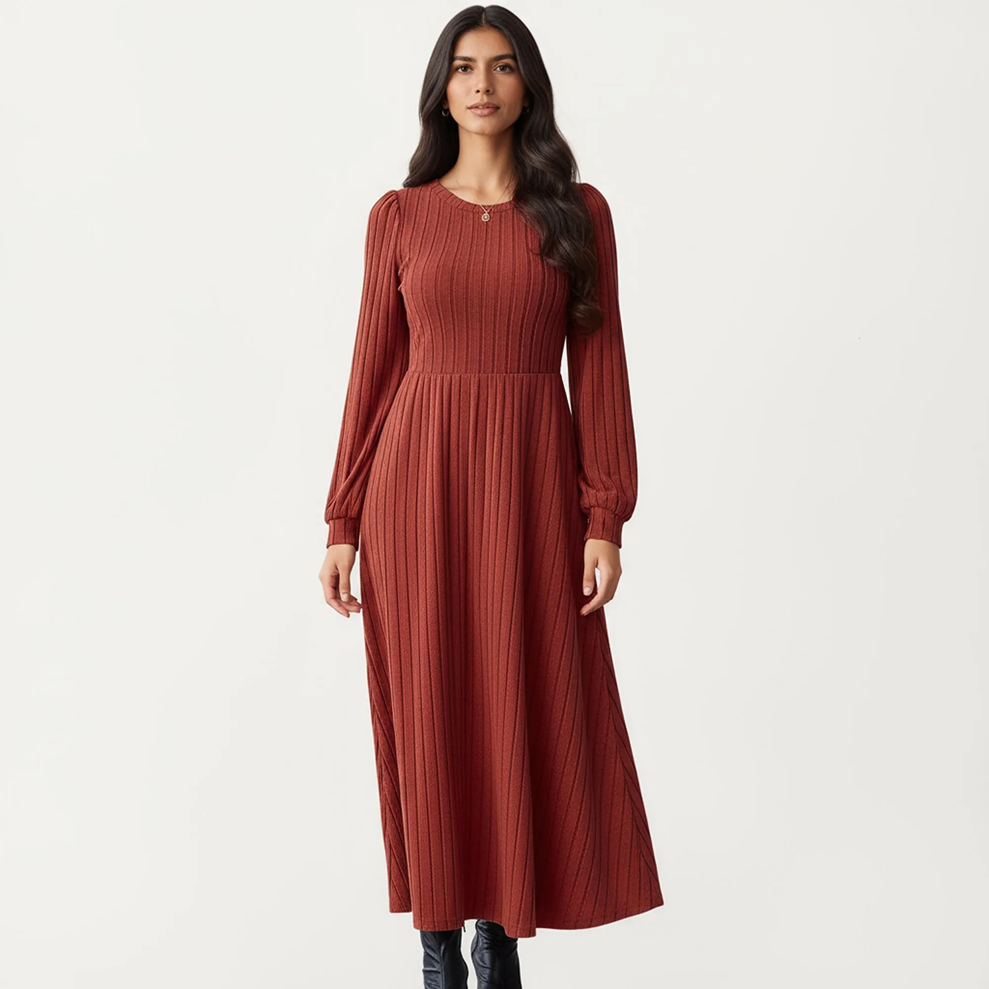 Anna-Kaci Women's Long Sleeve Pleated Maxi Dress with Fitted Bodice and Flowing Skirt sold by Anna-Kaci product image thumbnail 2